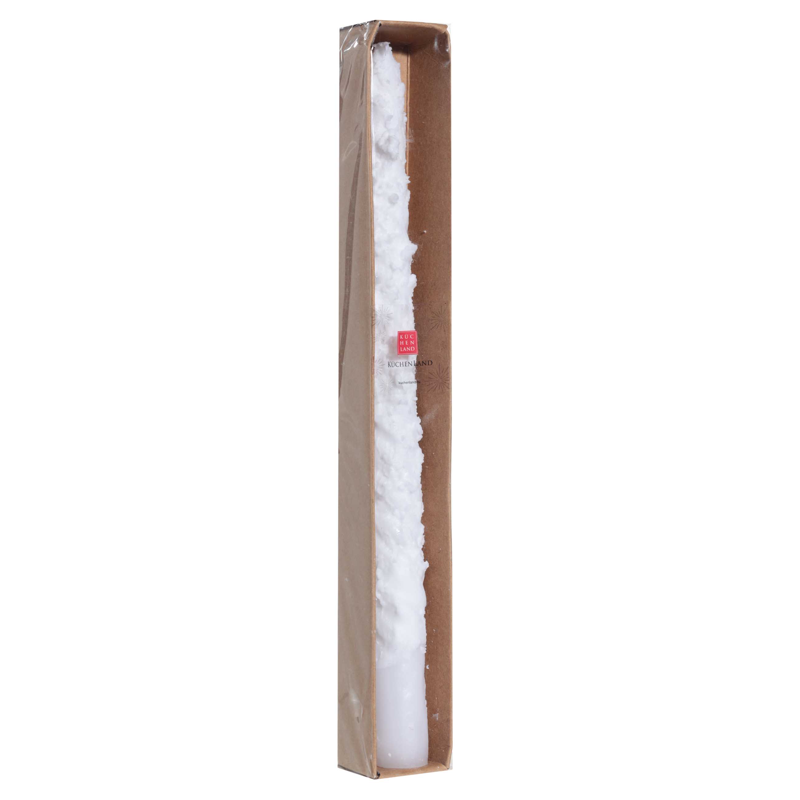Свеча, 25 см, тонкая, белая, Застывший снег, Snowy candle, image-1