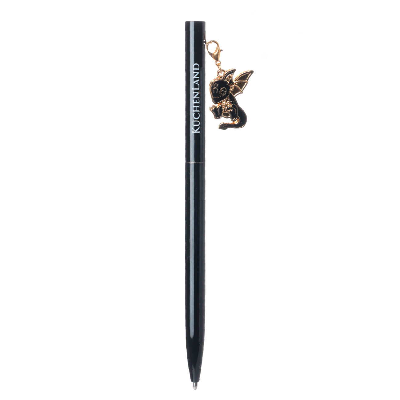 Ручка шариковая, 14 см, с подвеской, сталь, черная, Дракон с крыльями, Dragon spyro