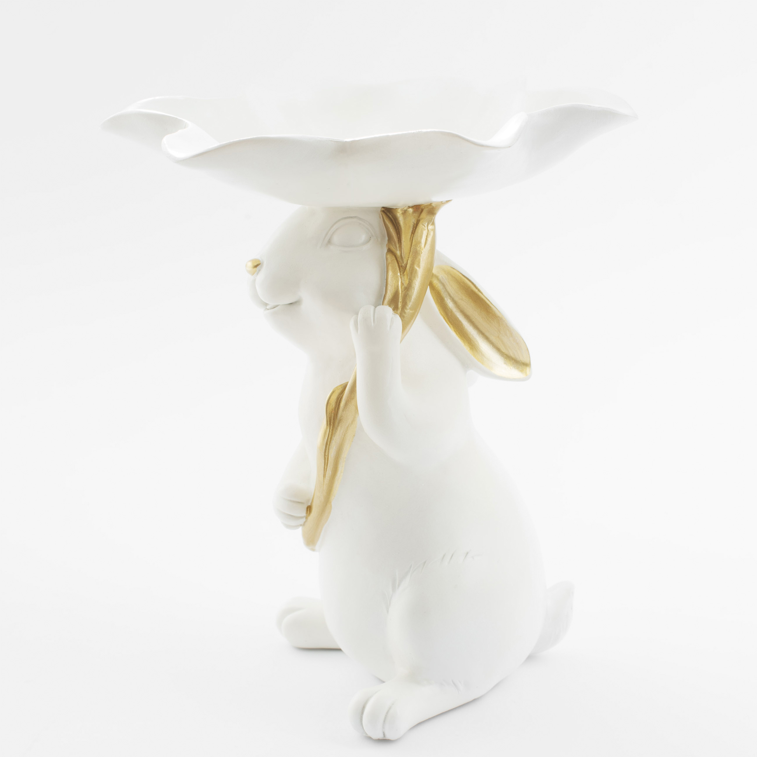 Блюдо декоративное, 21х17 см, полирезин, бело-золотистое, Кролик с цветком, Easter gold изображение № 2