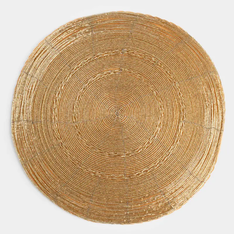 Салфетка под приборы, 36 см, бисер, круглая, золотистая, Circle beads ,image-0