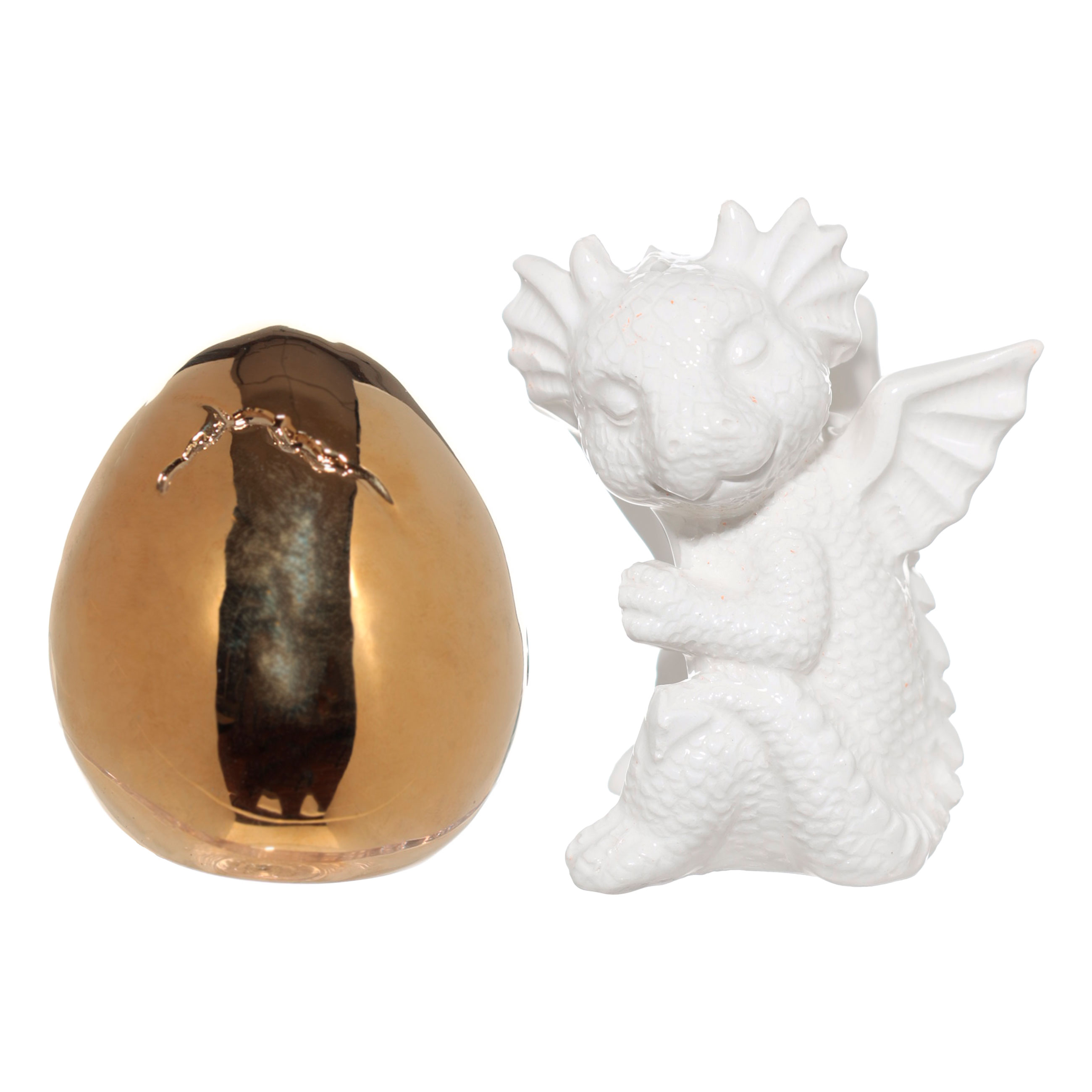 Набор для соли и перца, 9 см, с магнитом, керамика, золотистый/белый, Дракон и яйцо, Dragon cute изображение № 5