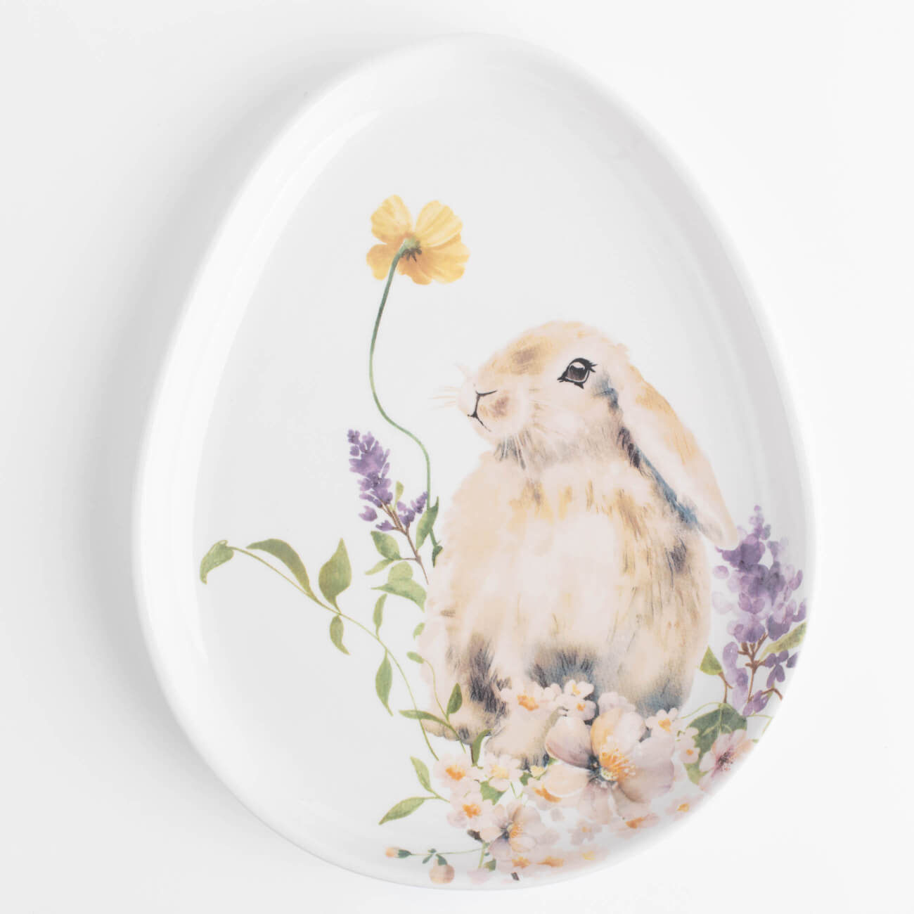 Блюдо, 25х20 см, керамика, белое, Яйцо, Кролик в цветах, Easter - фото 1
