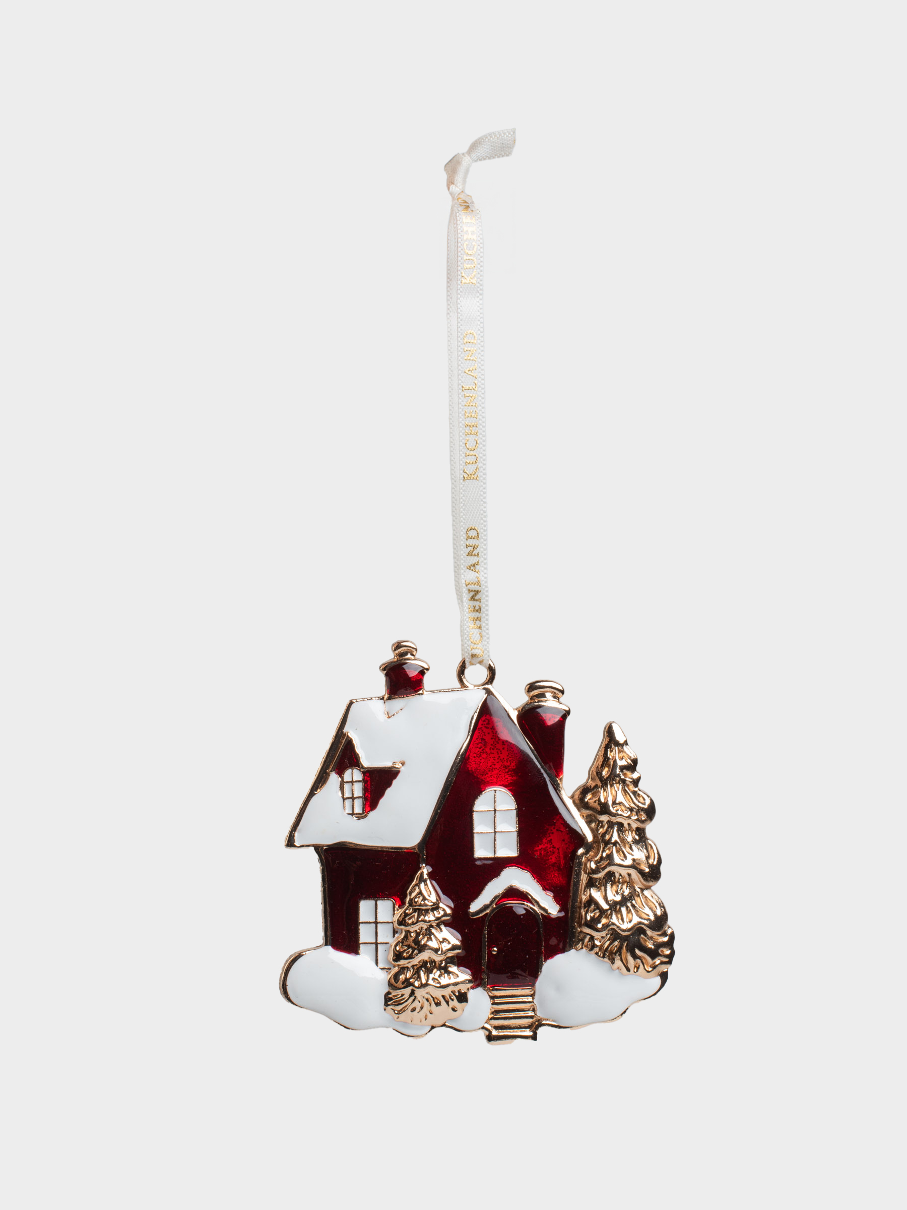 Игрушка елочная, 8 см, металл, золотисто-красная, Заснеженный дом, Figure christmas, image-2