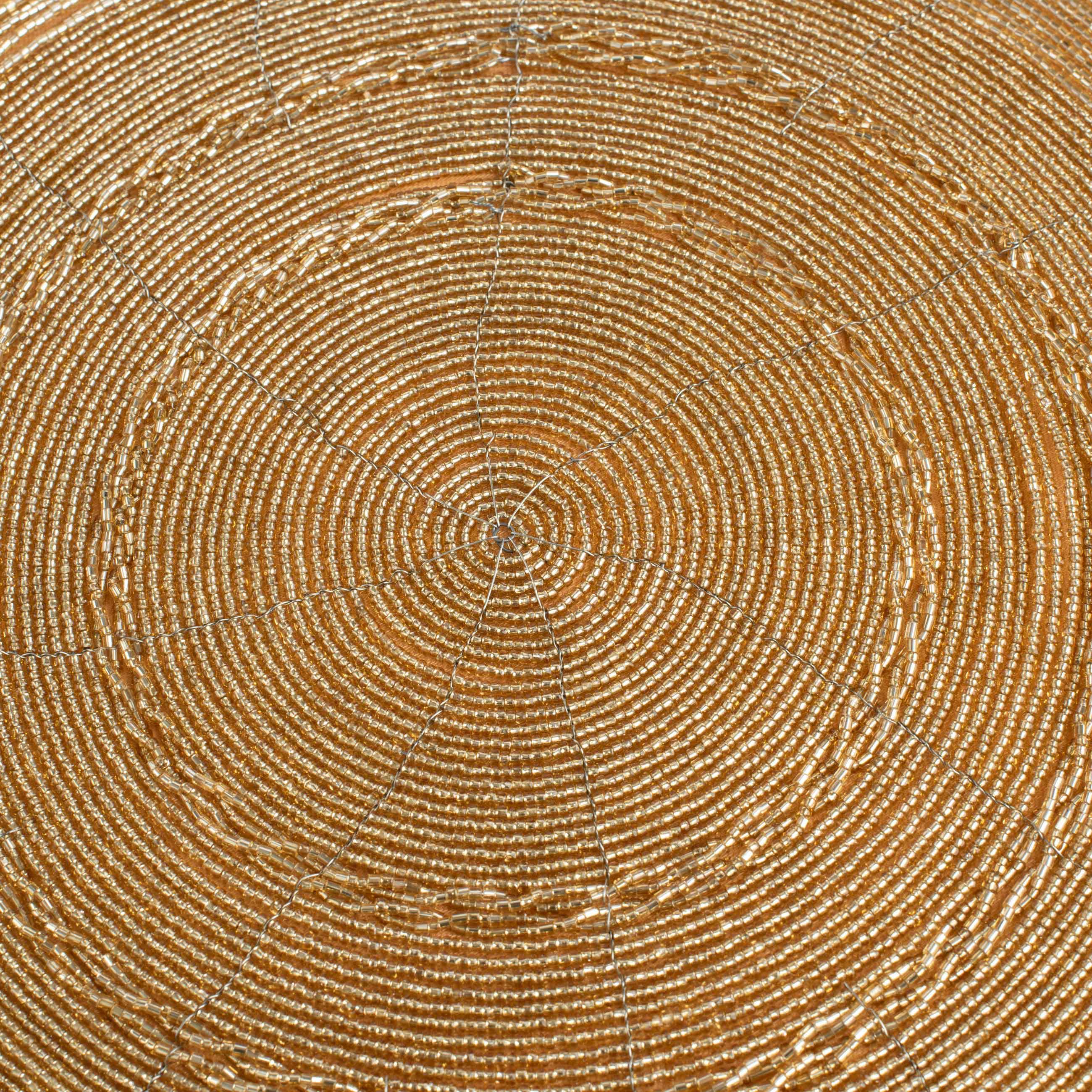 Салфетка под приборы, 36 см, бисер, круглая, золотистая, Circle beads, image-1