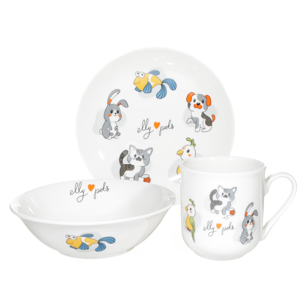 Набор посуды, детский, 1 перс, 3 пр, фарфор N, белый, My pets, Little pet, image-0