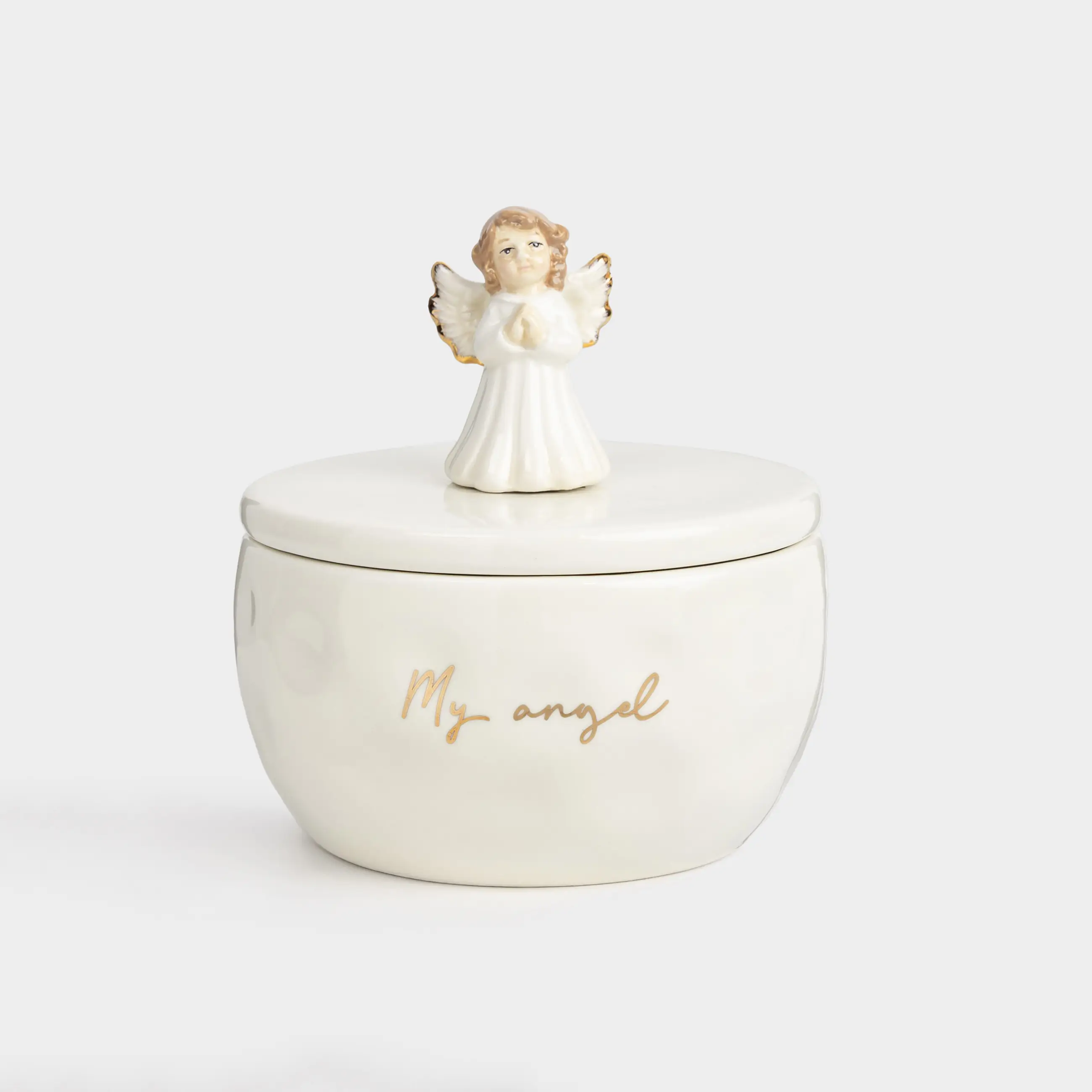 Шкатулка для украшений, 11х12 см, керамика, молочно-золотистая, My angel, Angel
