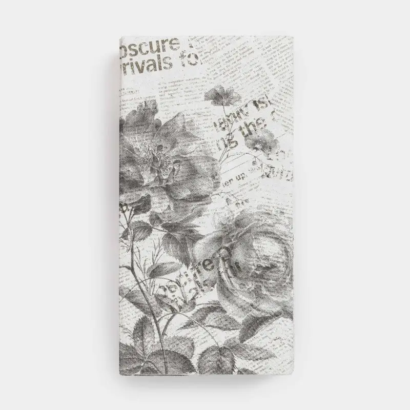 Салфетки бумажные, 33х33 см, 20 шт, прямоугольные, белые, Газета, Noir flower ,image-0