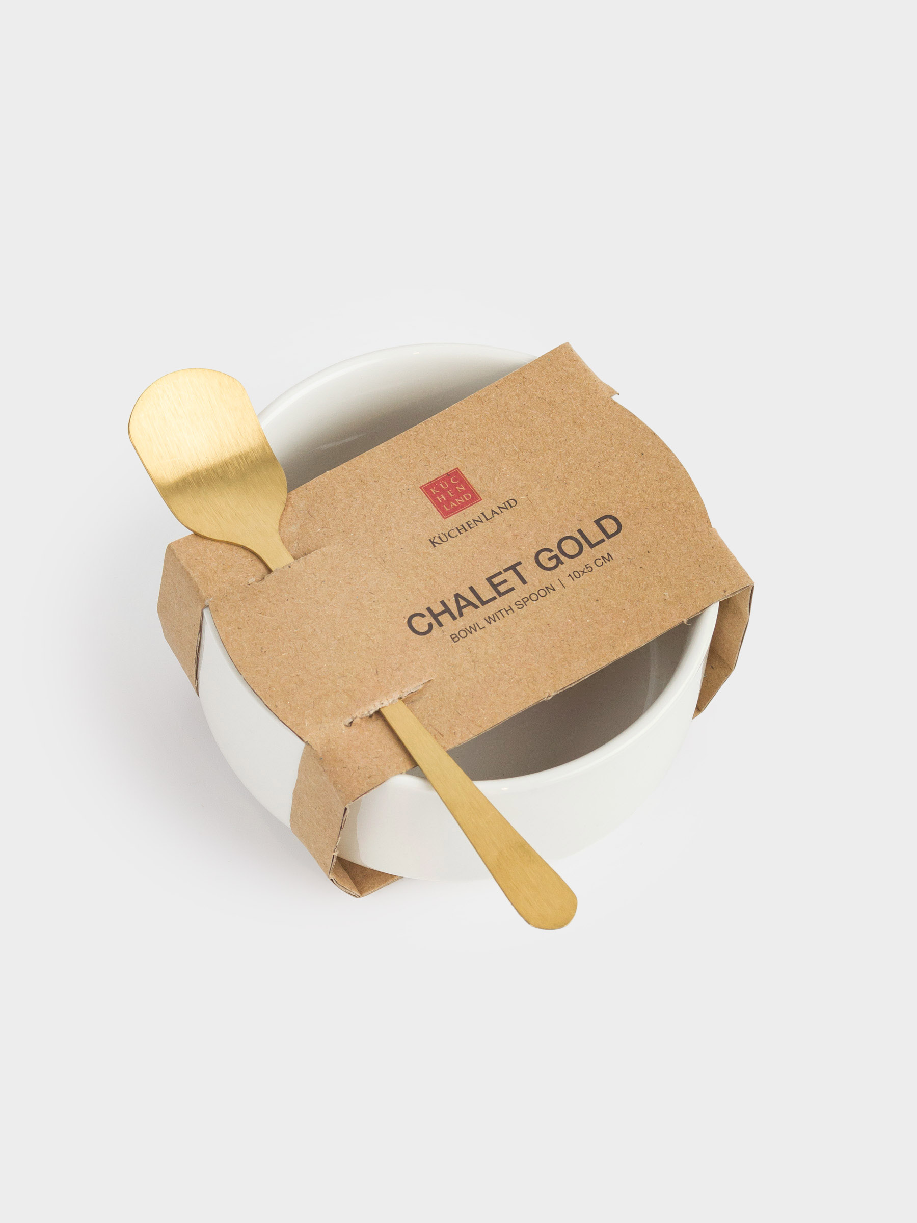 Пиала, 10х5 см, с ложкой, керамика/сталь, молочная/золотистая, Chalet gold, image-4