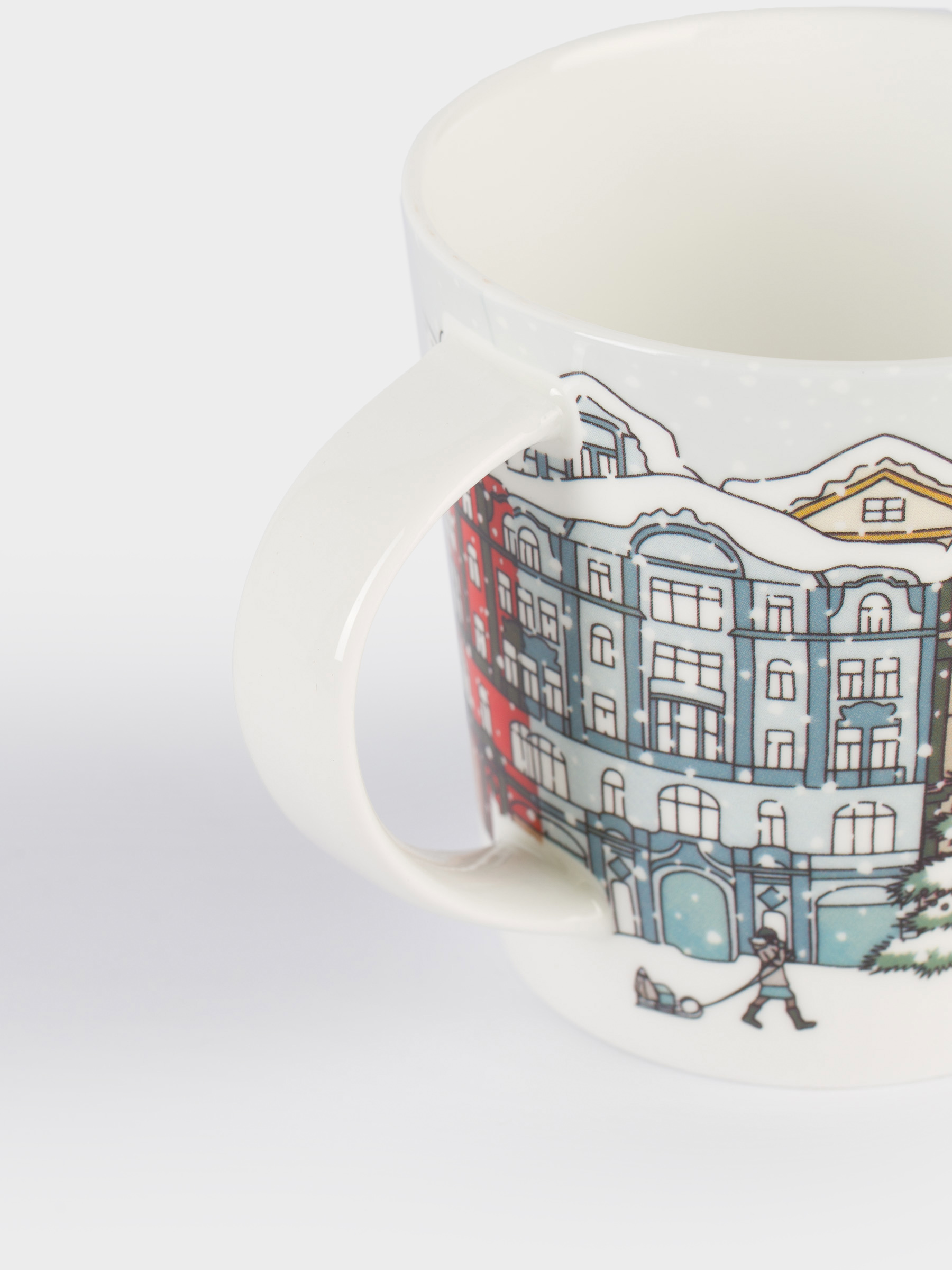 Кружка, 450 мл, фарфор F, бело-серая, Город в снегу, House built, image-3
