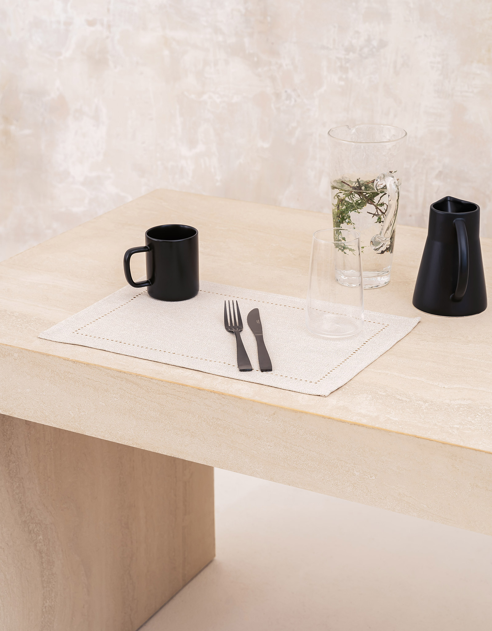 Салфетка под приборы, 30х45 см, полиэстер, прямоугольная, серебристо-кремовая, Hemstitch, image-1