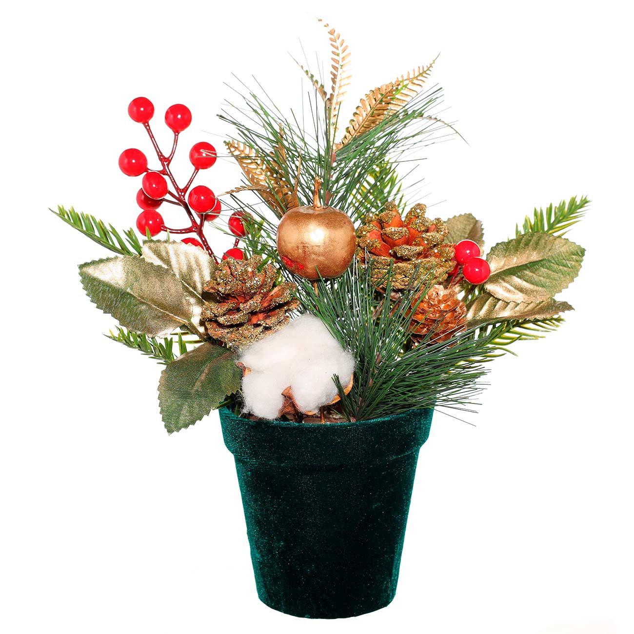 

Композиция декоративная, 25 см, в горшке, Еловые ветки с шишками, Bright decor