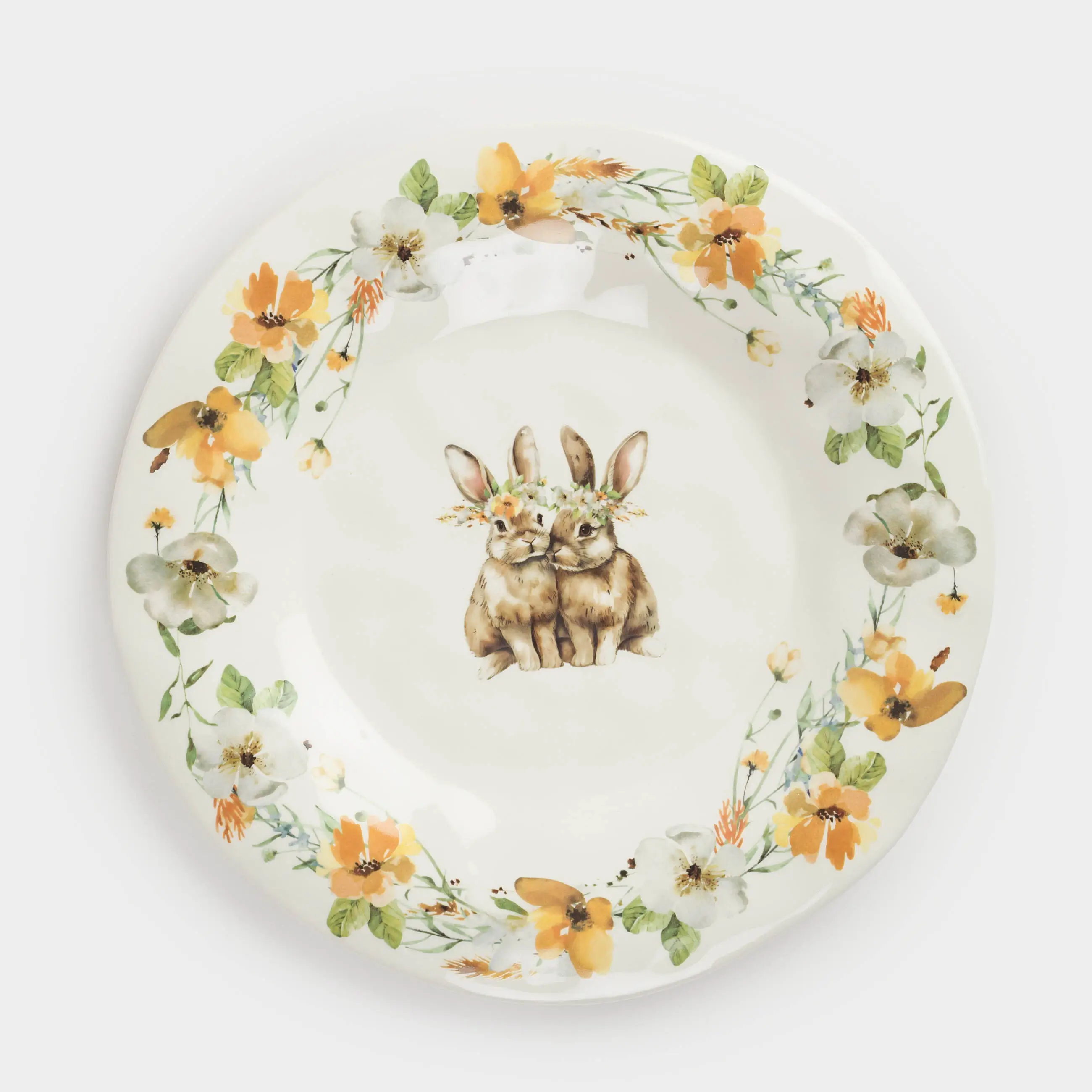 Тарелка обеденная, 28 см, керамика, белая, Кролики в венках, Natural Easter, image-0