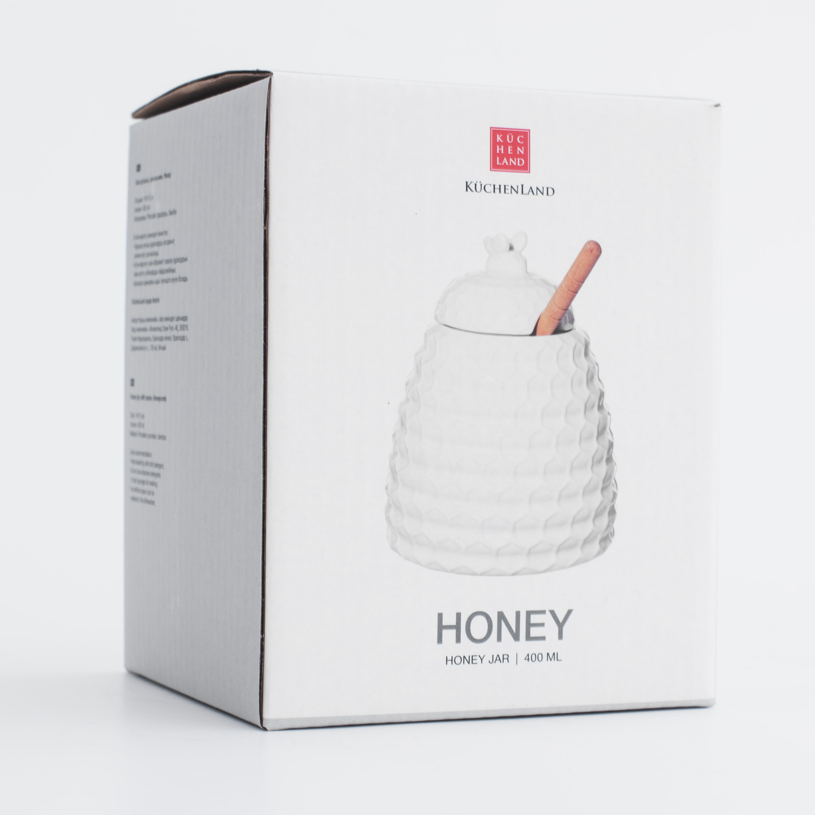 Банка для меда, 400 мл, с ложкой, фарфор P/бамбук, Соты, Honey , image-5
