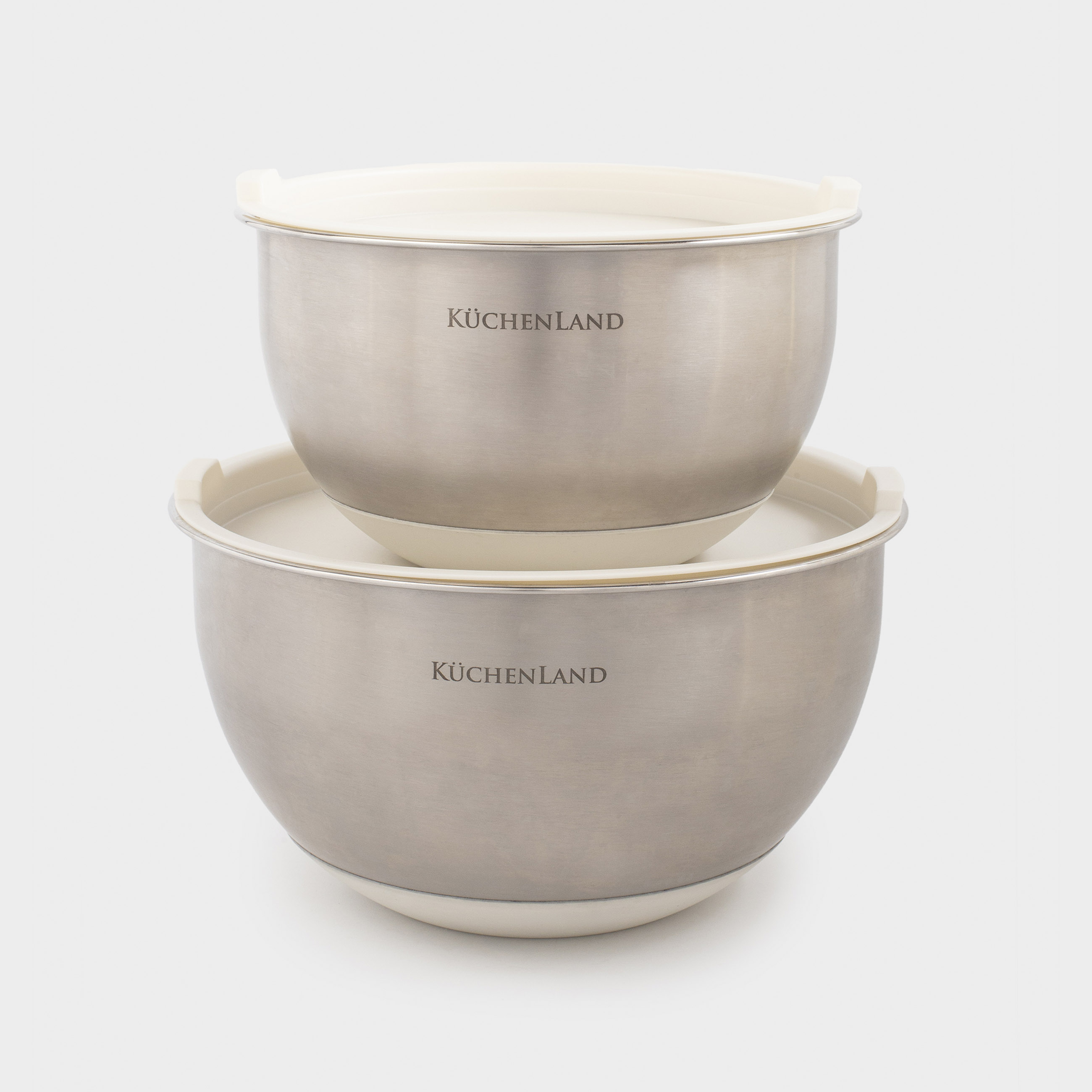 Kuchenland Миска 12525 л 2 шт с крышкой антискользящее дно стальпластик бежевая Terra 2990₽