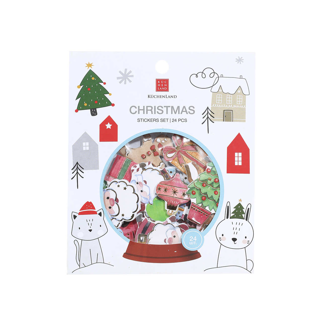 

Набор наклеек, 16х13 см, 24 шт, одноразовые, ЭВА/бумага, Снежный шар, Christmas