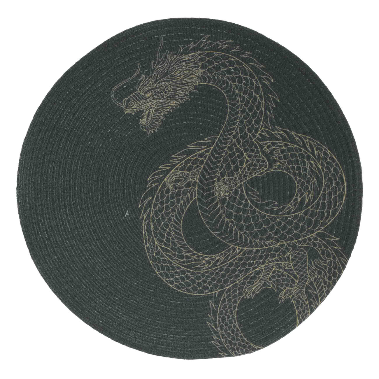 Салфетка под приборы, 38 см, полиэстер, круглая, черная, Дракон, Rotary print