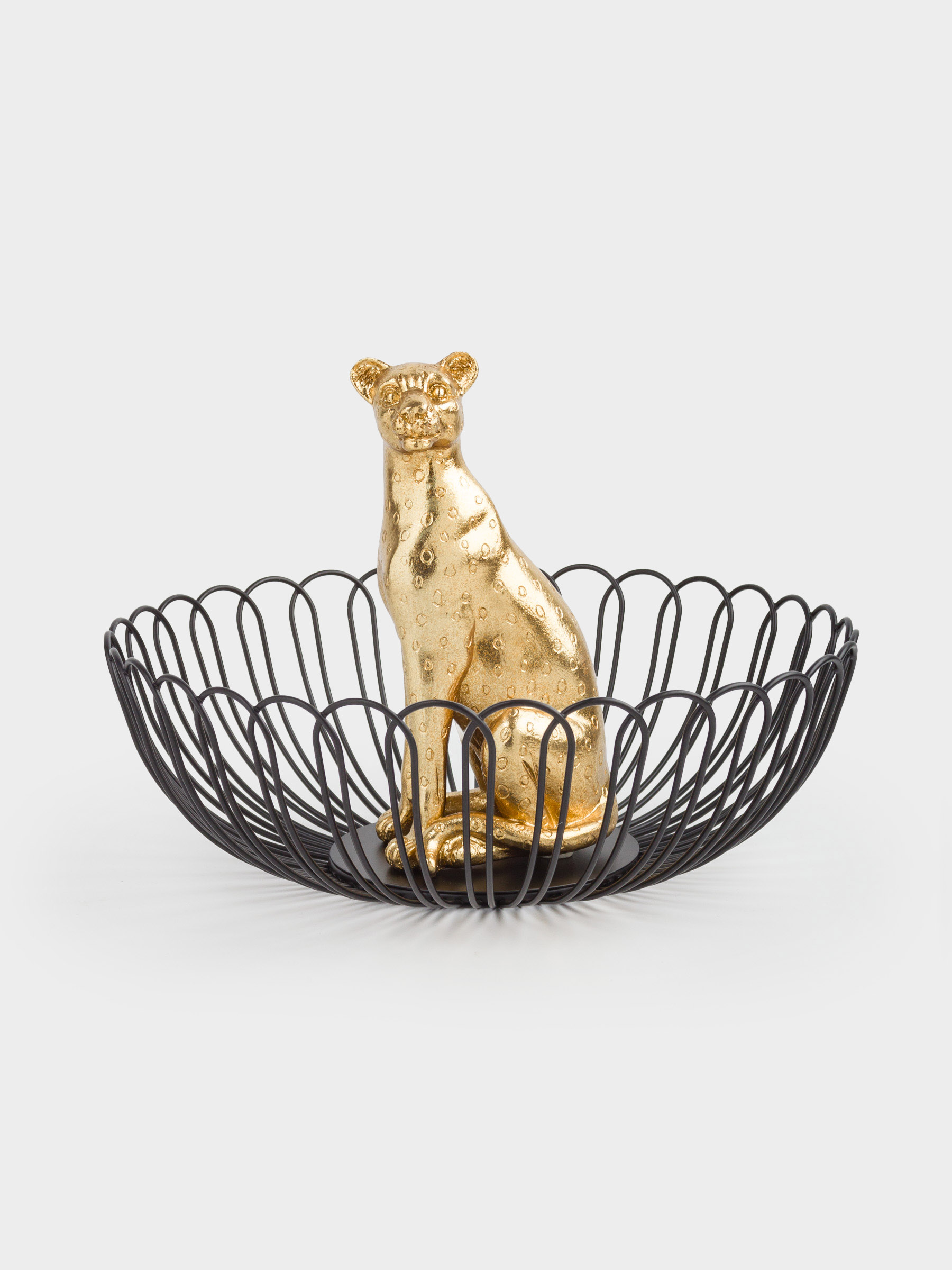 Корзина для фруктов, 29 см, металл/полирезин, черно-золотистая, Гепард, Panther