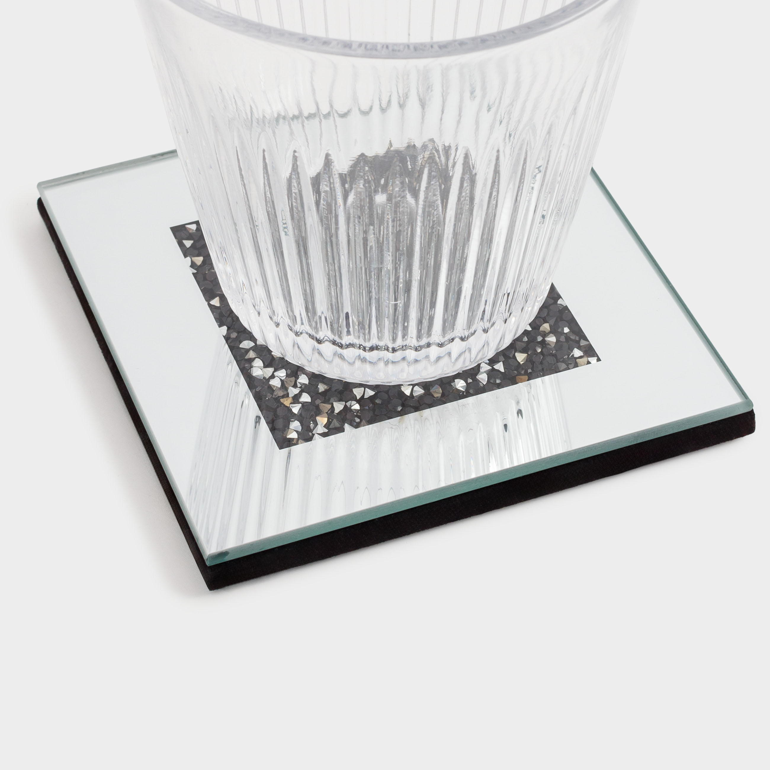 Подставка под кружку, 10 см, стекло, квадратная, зеркальная, Черные кристаллы, Glossy crystal, image-5