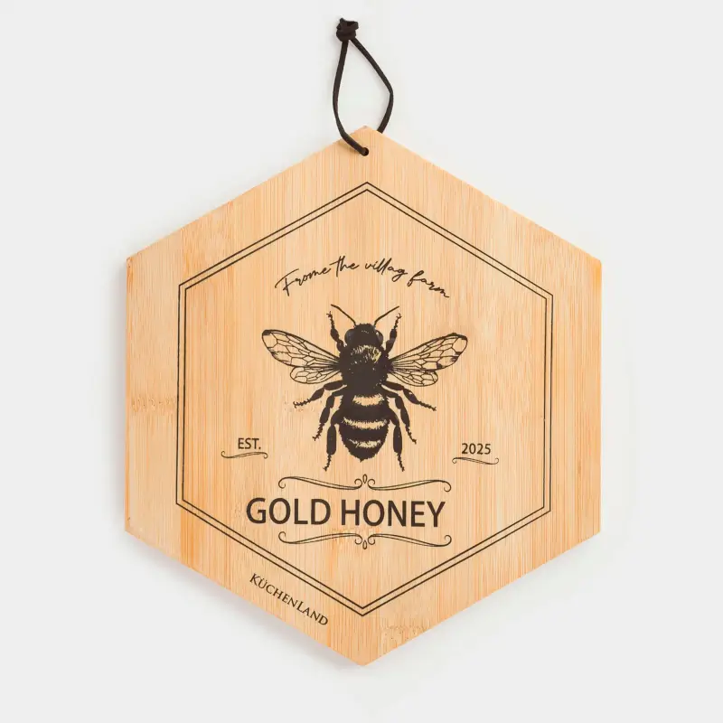 Доска разделочная, 25x22 см, бамбук, шестиугольная, Пчела, Honey ,image-0