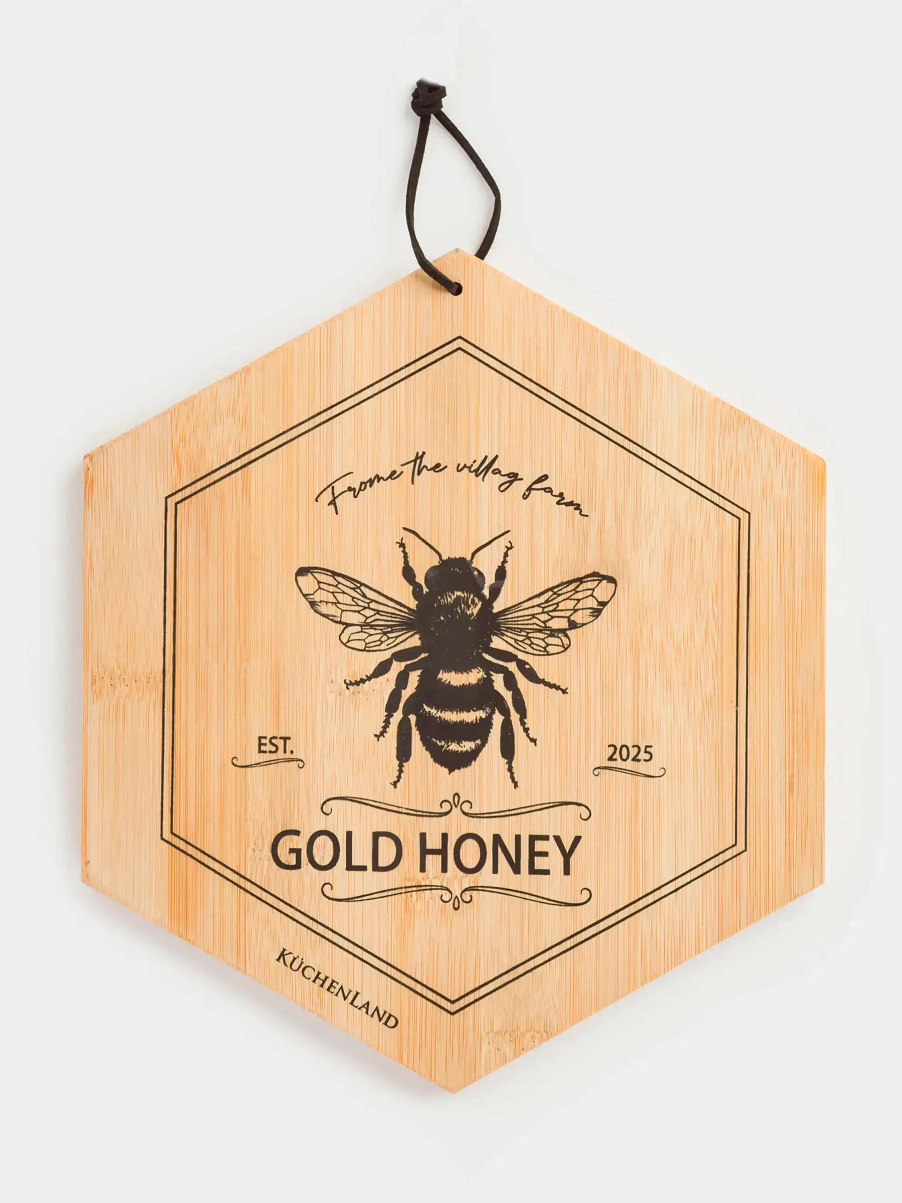 Доска разделочная, 25x22 см, бамбук, шестиугольная, Пчела, Honey