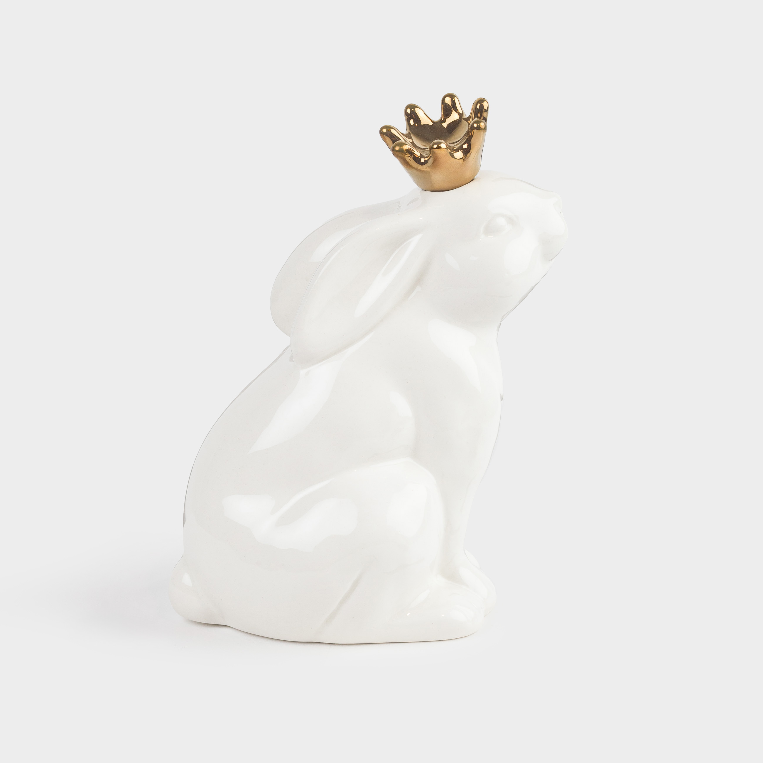 Статуэтка, 15 см, керамика, бело-золотистая, Кролик в короне, Easter gold