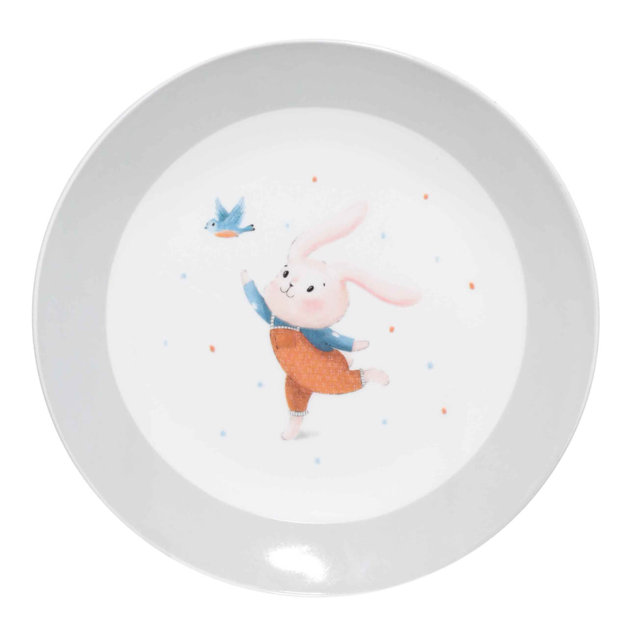тарелка закусочная lefard 20 см кремовая Тарелка закусочная, детская, 19 см, фарфор N, бело-серая, Кролик с птицей, Ideas life