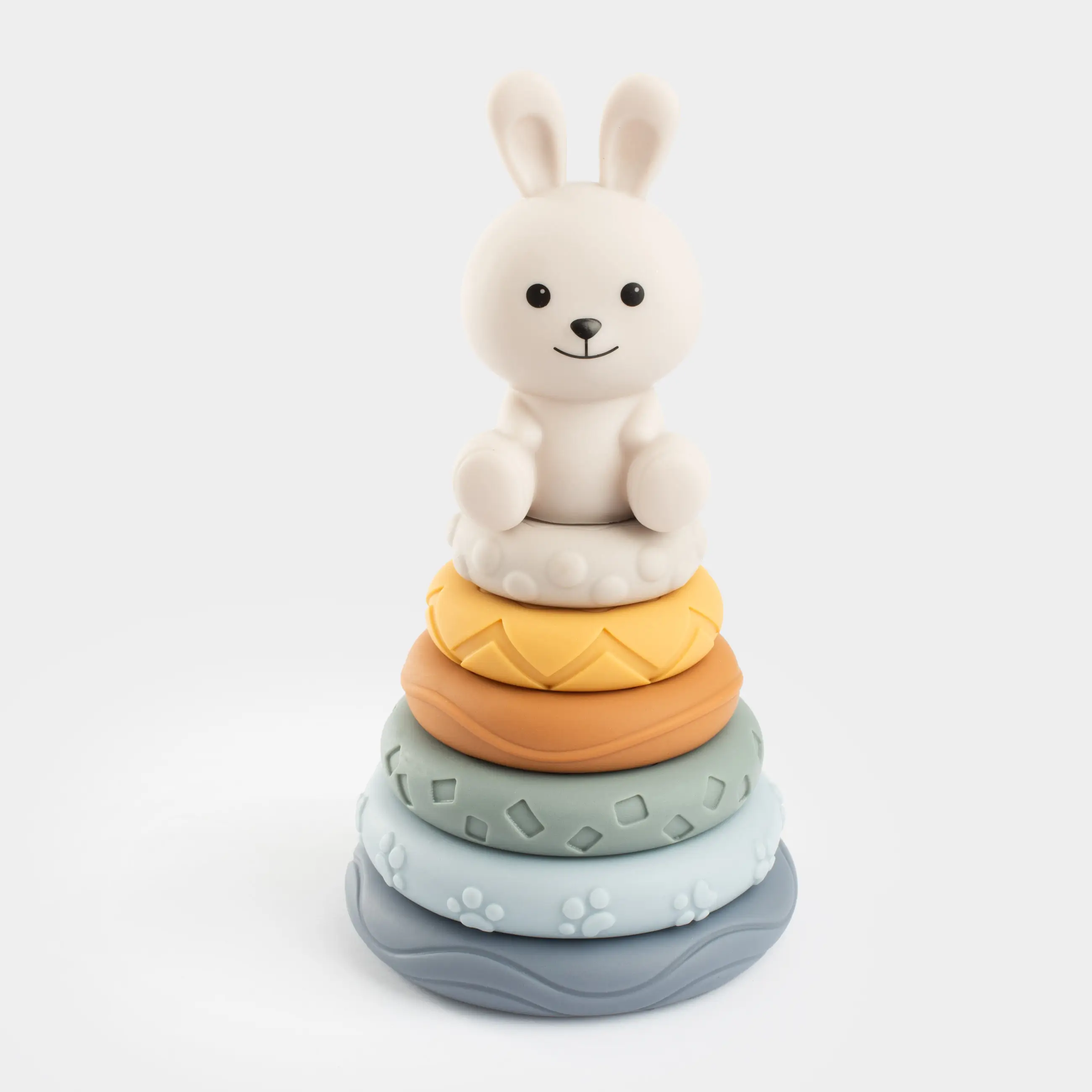 Игрушка развивающая, 19 см, 7 пр, ПВХ, цветная, Пирамидка зайка, Kiddy