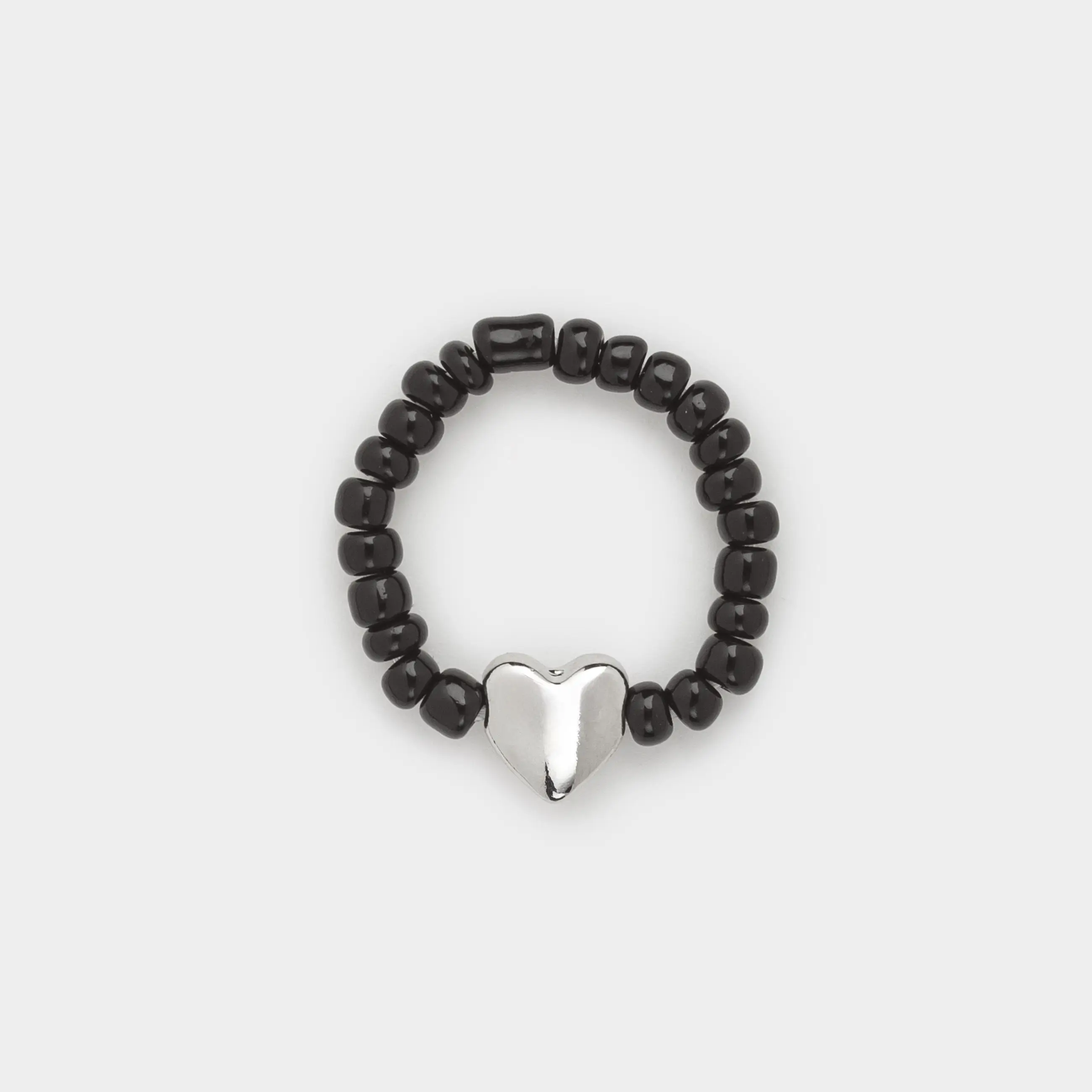 Кольцо, р. S-M, единый размер, стекло/металл, черное, Сердце, Jewelry black, image-0