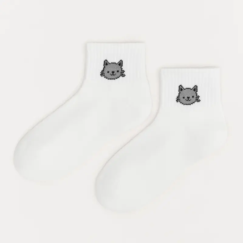 Носки детские, хлопок/полиэстер, белые, Кот, Lucky ,image-0