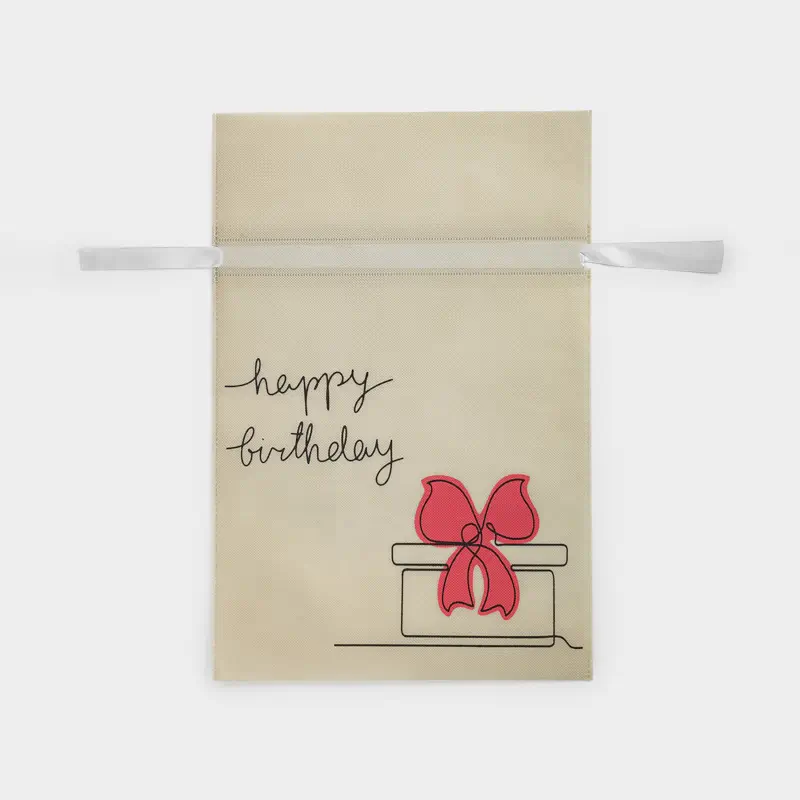 Мешок подарочный, 30х45 см, с завязками, полипропилен, белый, Happy Birthday, Birthday