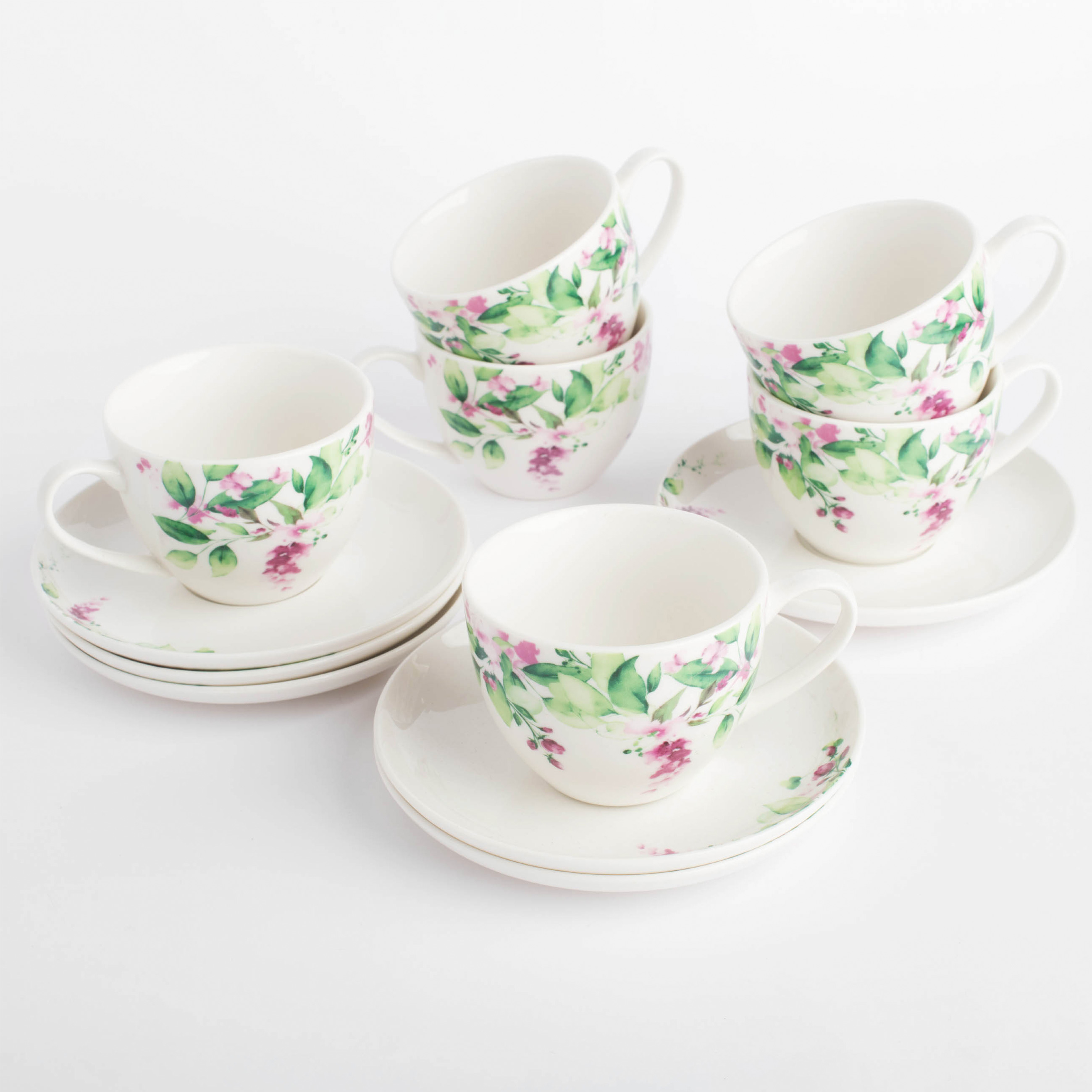 Пара чайная, 6 перс, 12 пр, 220 мл, фарфор N, белая, Акварельные цветы, Senetti изображение № 2