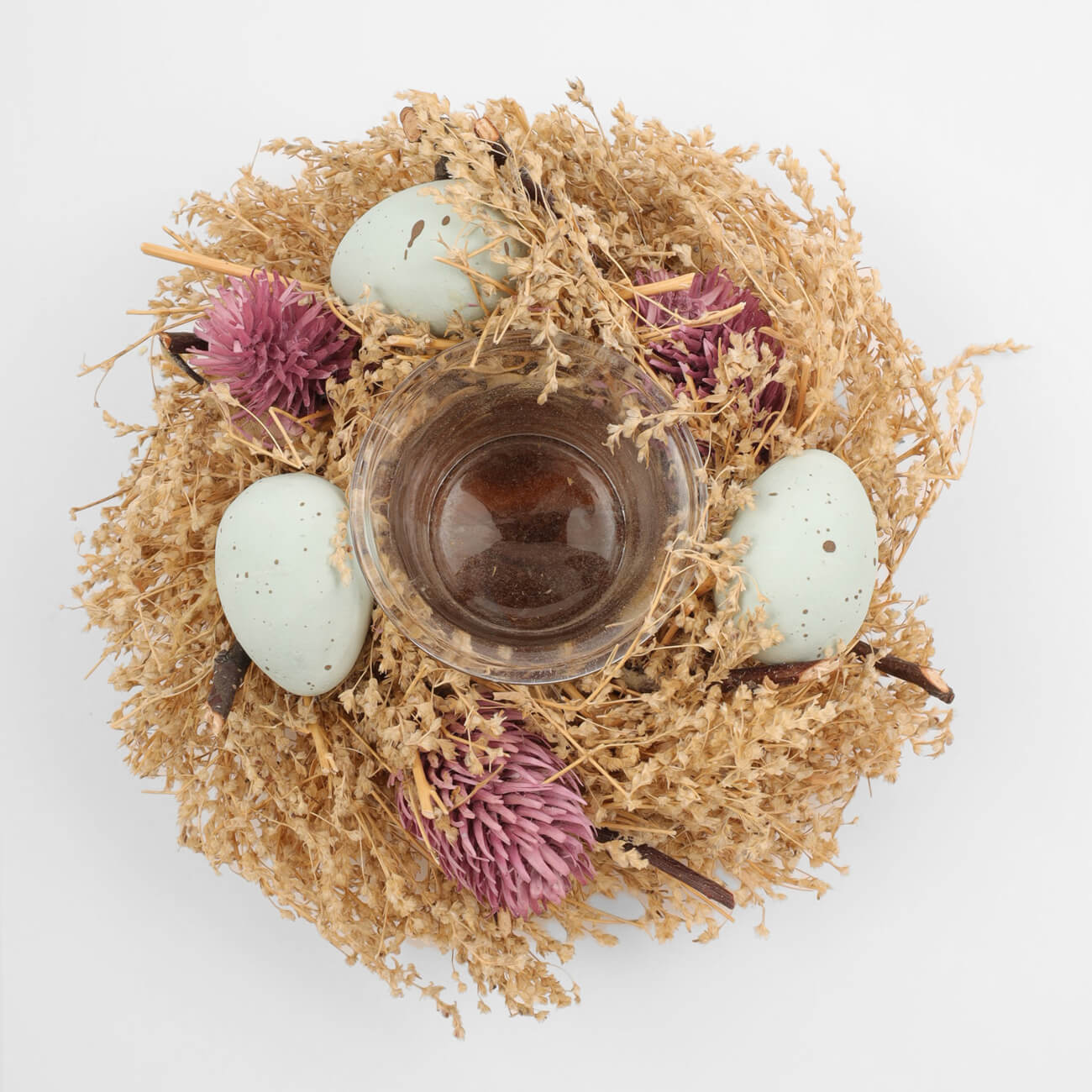подставка для яйца 6 см на ножке стекло р перламутр кайма easter Подсвечник, 18 см, для чайной свечи, стекло/сухоцветы, Полевой венок, Natural Easter decor