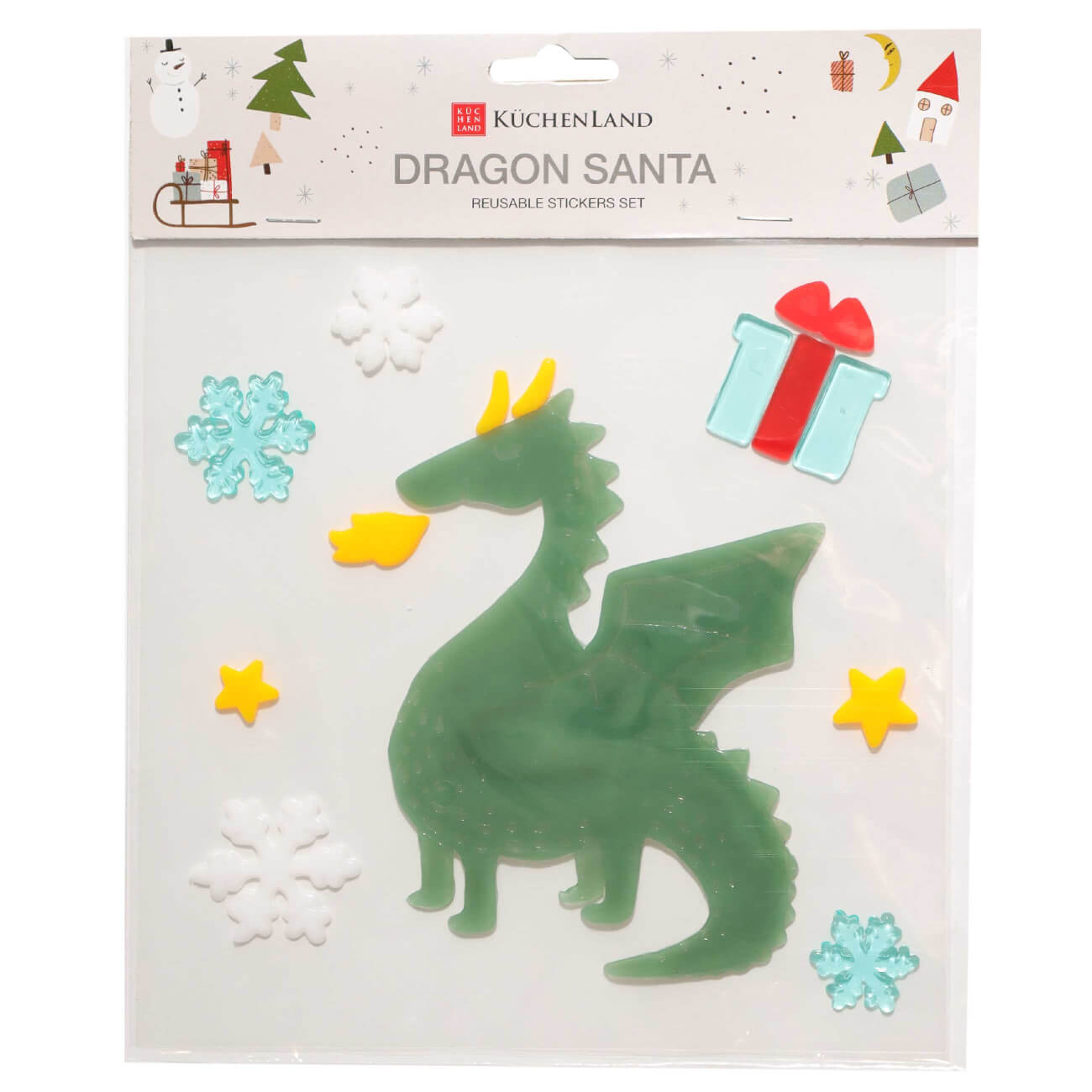 Набор наклеек, 20х20 см, многоразовые, термопластик, Дракон, Dragon santa