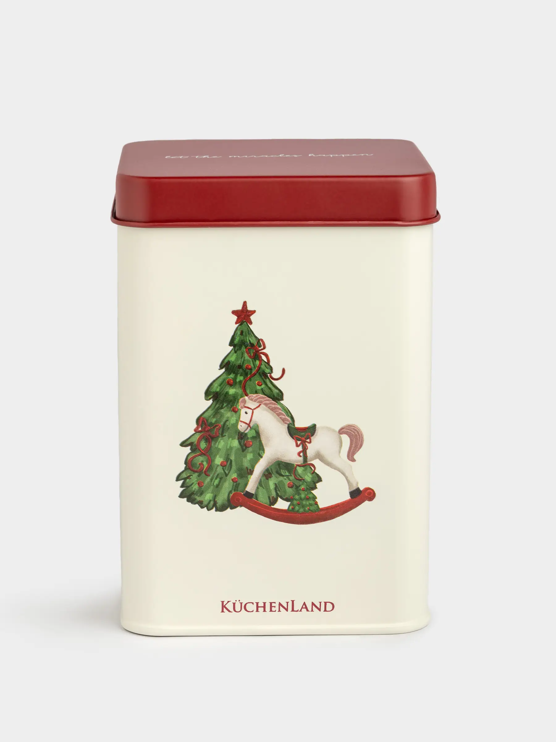 Банка для сыпучих продуктов, 1 л, металл, прямоугольная, Елка с лошадкой, Christmas tree