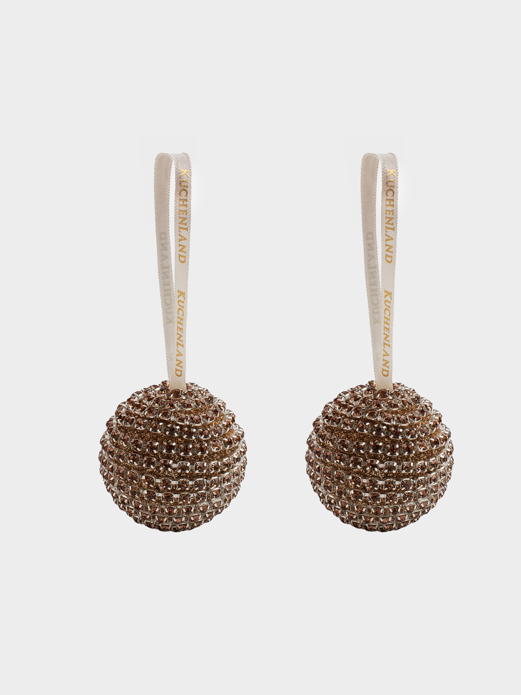 Игрушка елочная, 4 см, 2 шт, пластик, бронзовая, Шар в стразах, Ball sparkle, image-0
