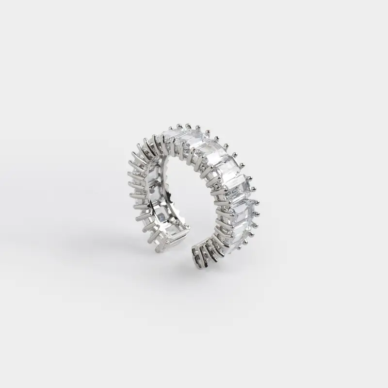 Кольцо, р. S-M, единый размер, металл/стекло, серебристое, Кристаллы, Jewelry crystal ,image-0