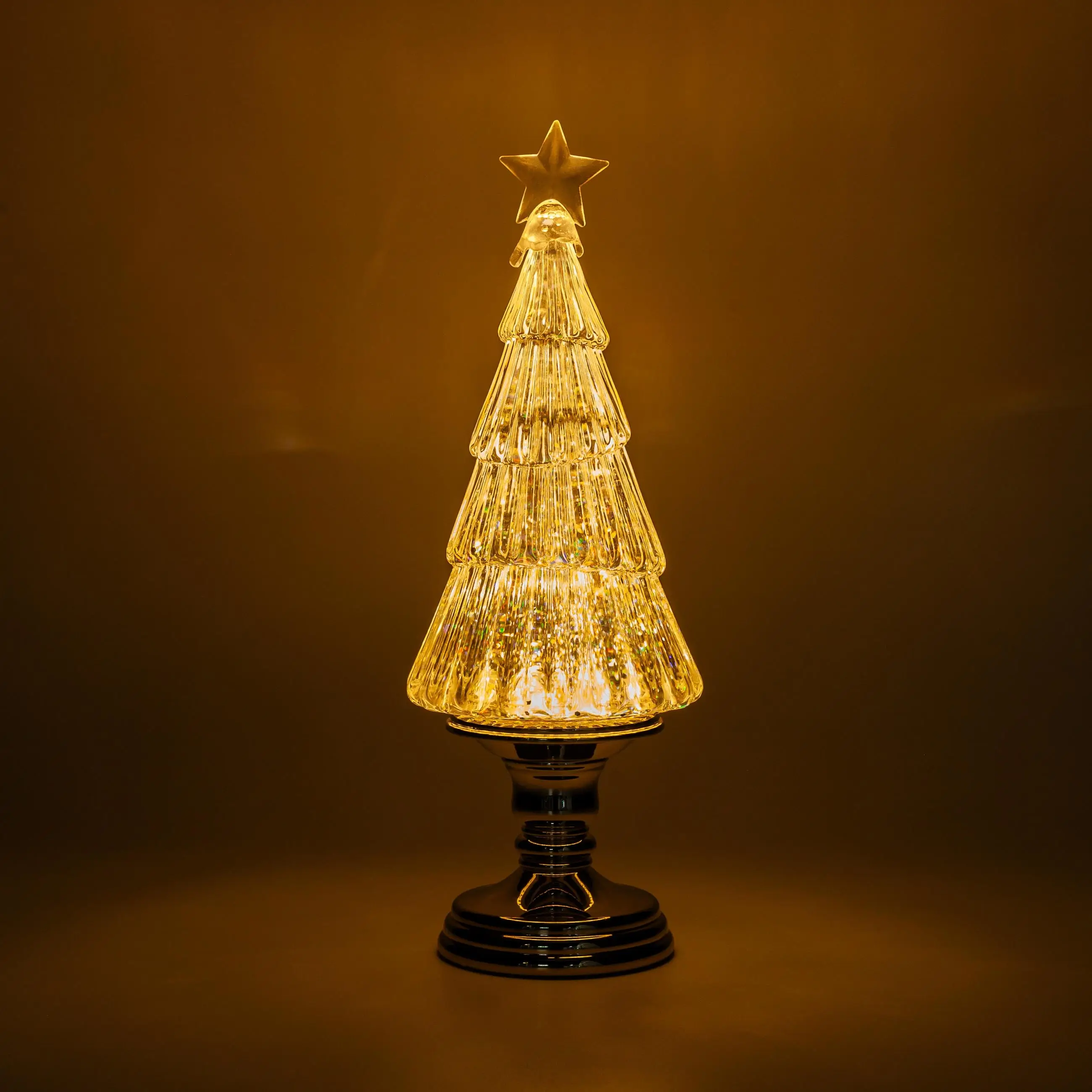 Снежный фонарь, 35 см, с подсветкой, пластик, шампань, Ель с блестками, Golden style