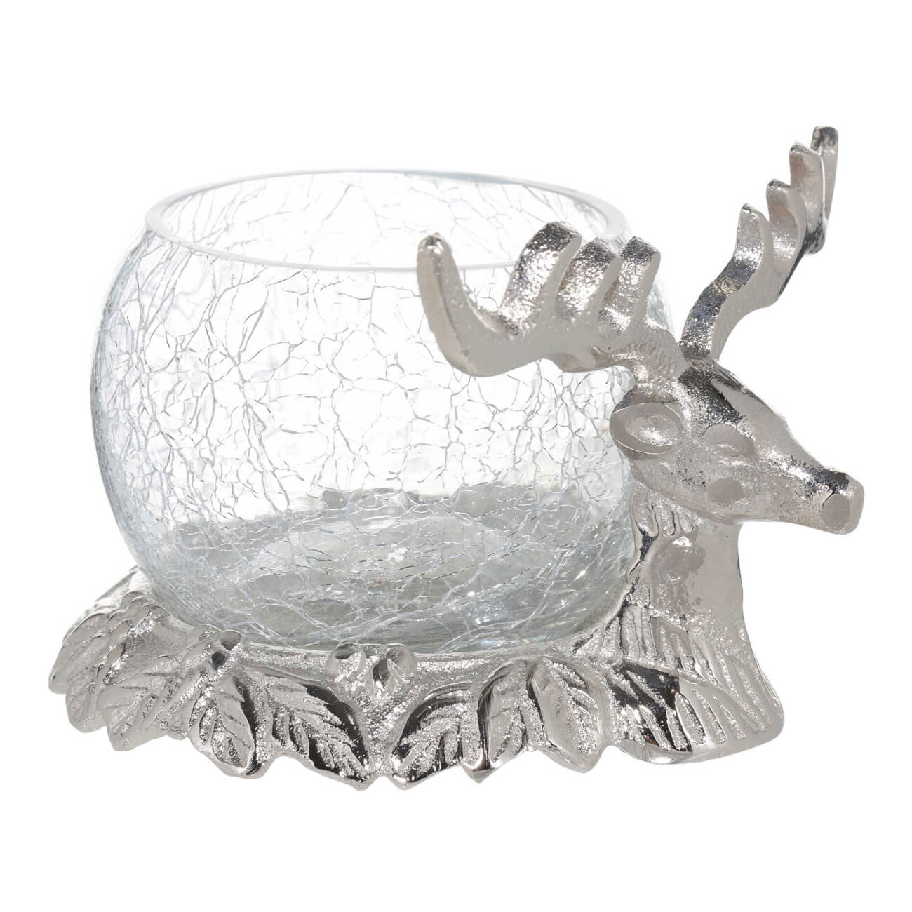 Подсвечник, 9 см, для чайной свечи, стекло/металл, серебристый, Олень, Arctic deer