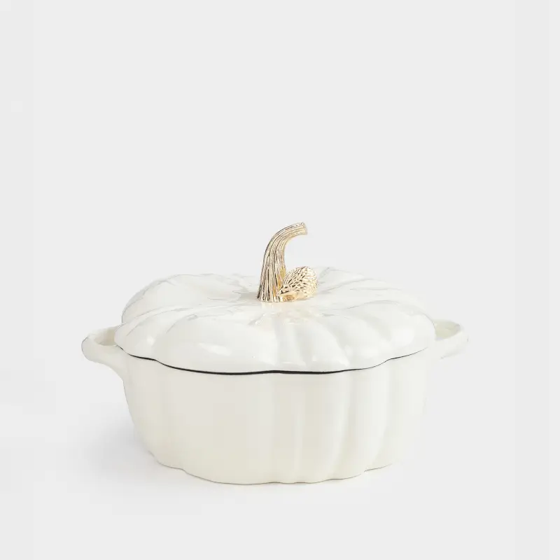 Казан, 25 см, 3,3 л, с крышкой, чугун, молочный, Тыква, Gourd, image-0