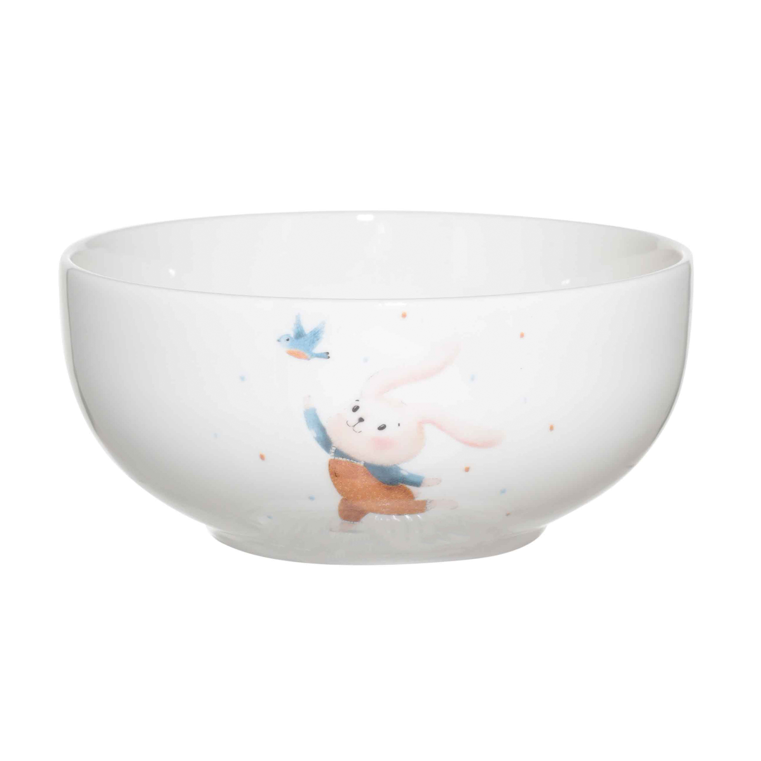 Тарелка суповая, детская, 13х6 см, фарфор N, белая, Кролик с птицей, Ideas life изображение № 2