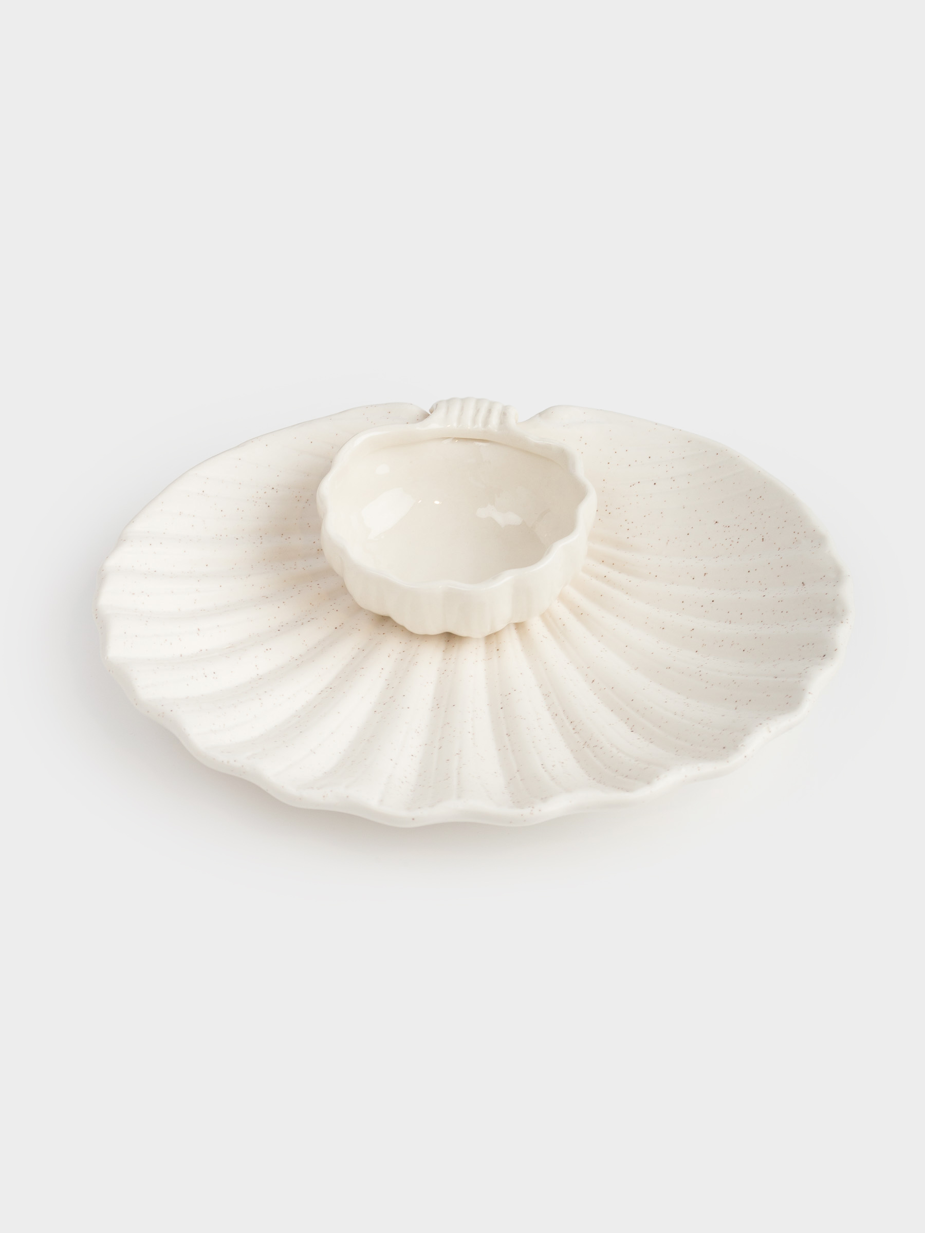 Блюдо, 20х17 см, с соусником, фарфор P, молочное, в крапинку, Ракушка, Seaside