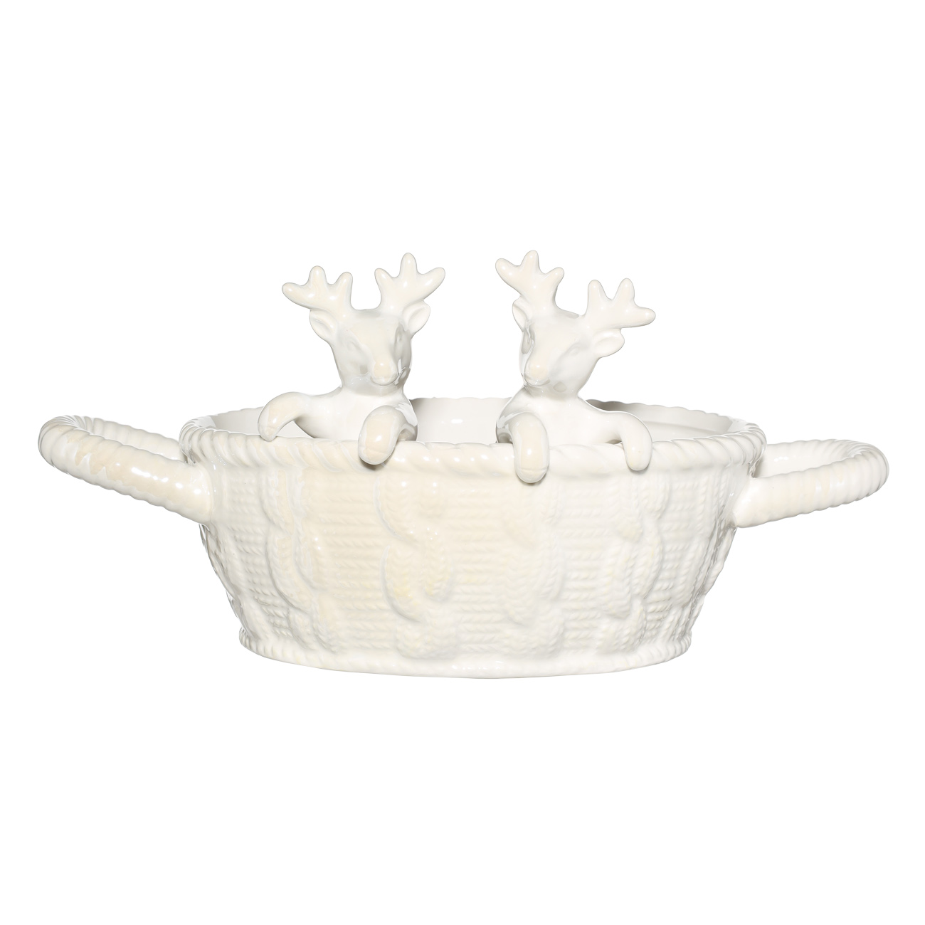 

Конфетница, 21 см, с ручками, керамика, белая, перламутр, Олени, Winter deer
