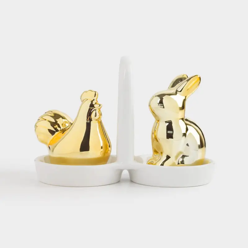 Набор для соли и перца, 16 см, на подставке, керамика, золотисто-белый, Easter gold