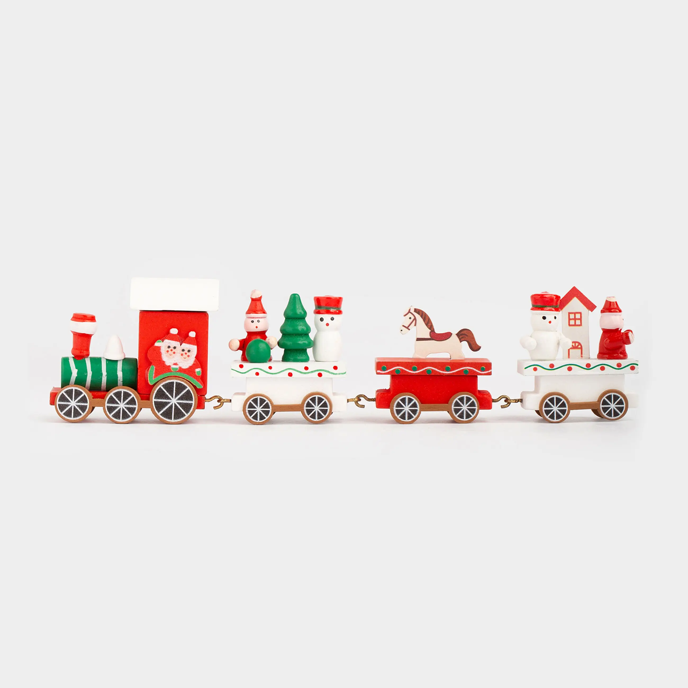 Статуэтка, 25 см, МДФ, красно-белая, Паровозик со снеговиком и елкой, Christmas style