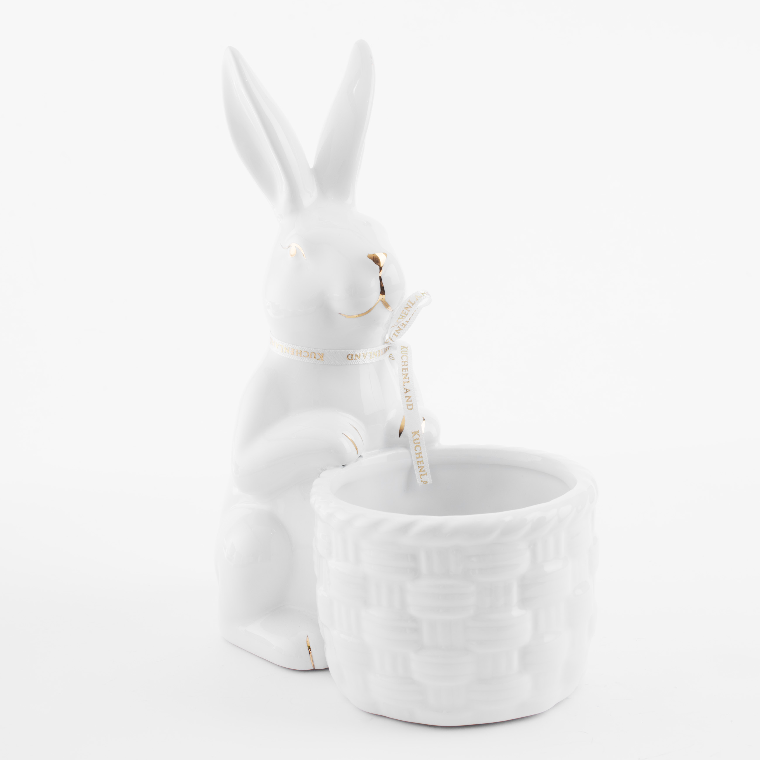 Конфетница, 18x23 см, керамика, бело-золотистая, Кролик с плетенной корзиной, Easter gold изображение № 3