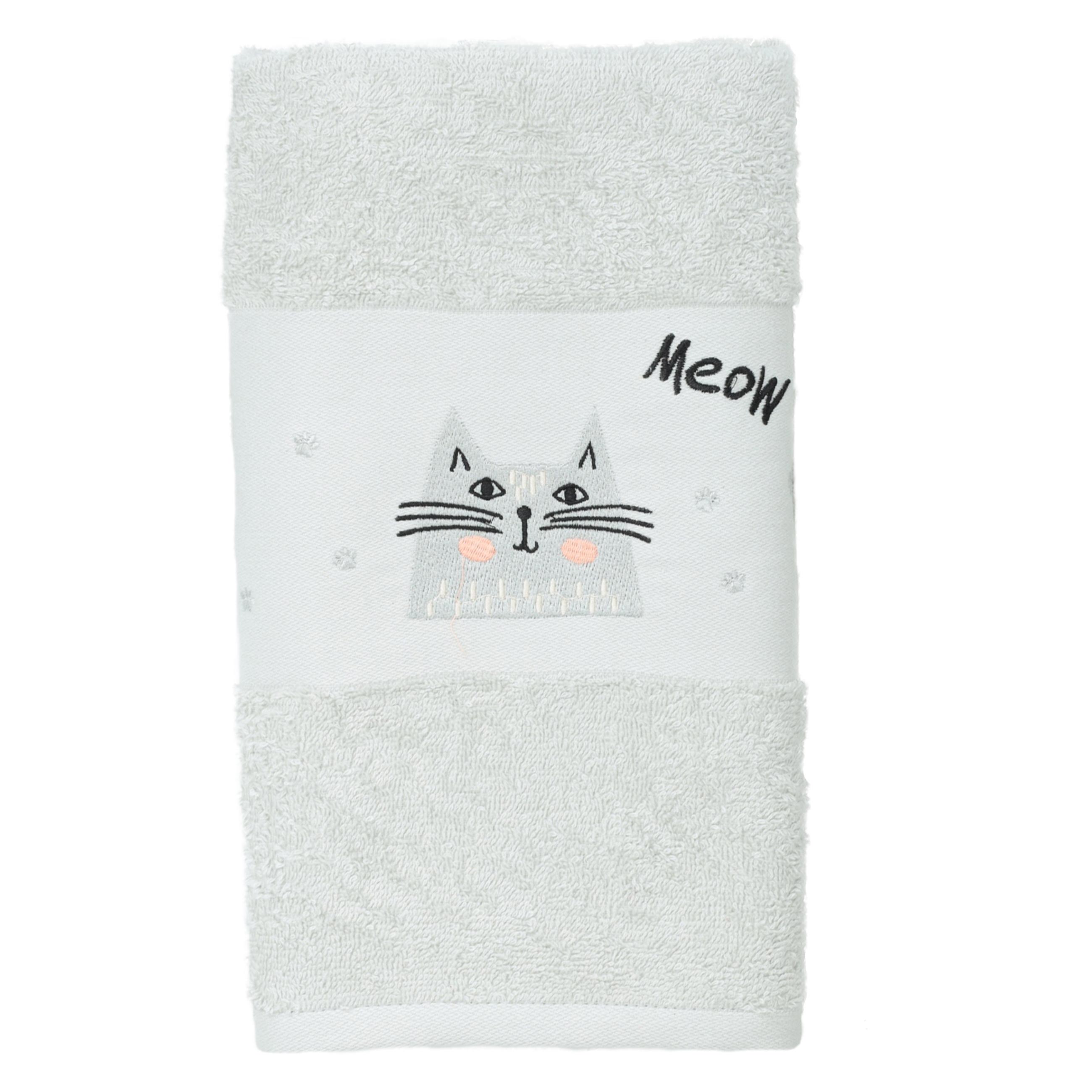 Полотенце детское, 70х120 см, хлопок, светло-серое, Кот, Grey cat, image-0