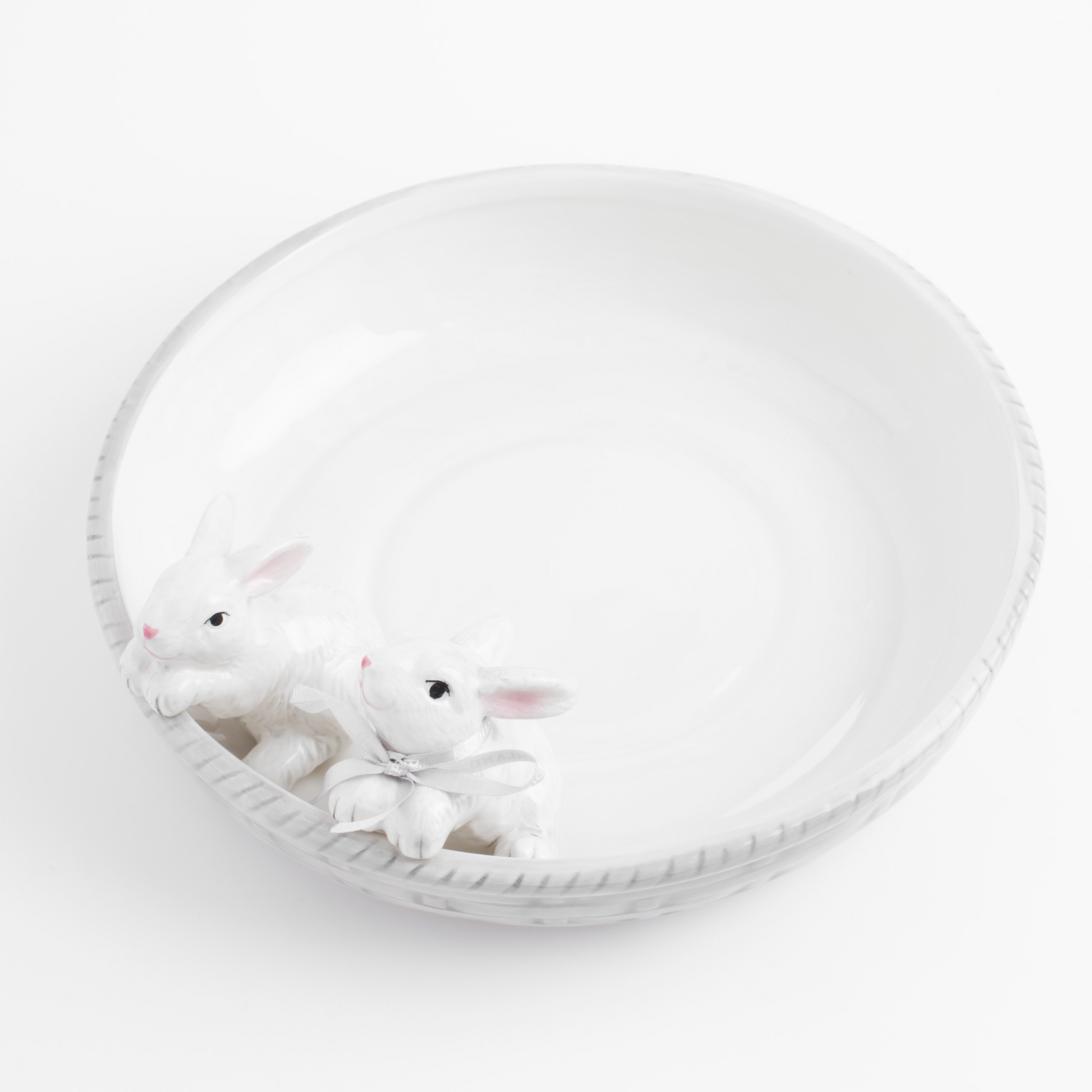 Салатник декоративный, 26х5 см, 1,3 л, керамика, серо-молочное, Кролики, Pure Easter изображение № 3