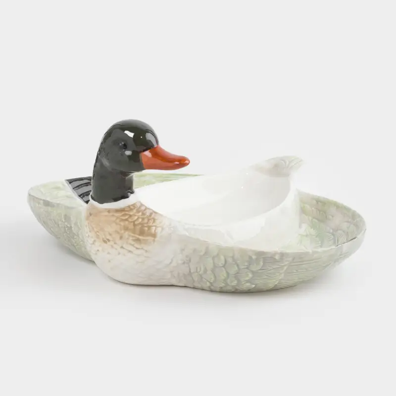 Менажница, 21х20 см, 3 отд, керамика, зелено-белая, Селезень, Duck ,image-0