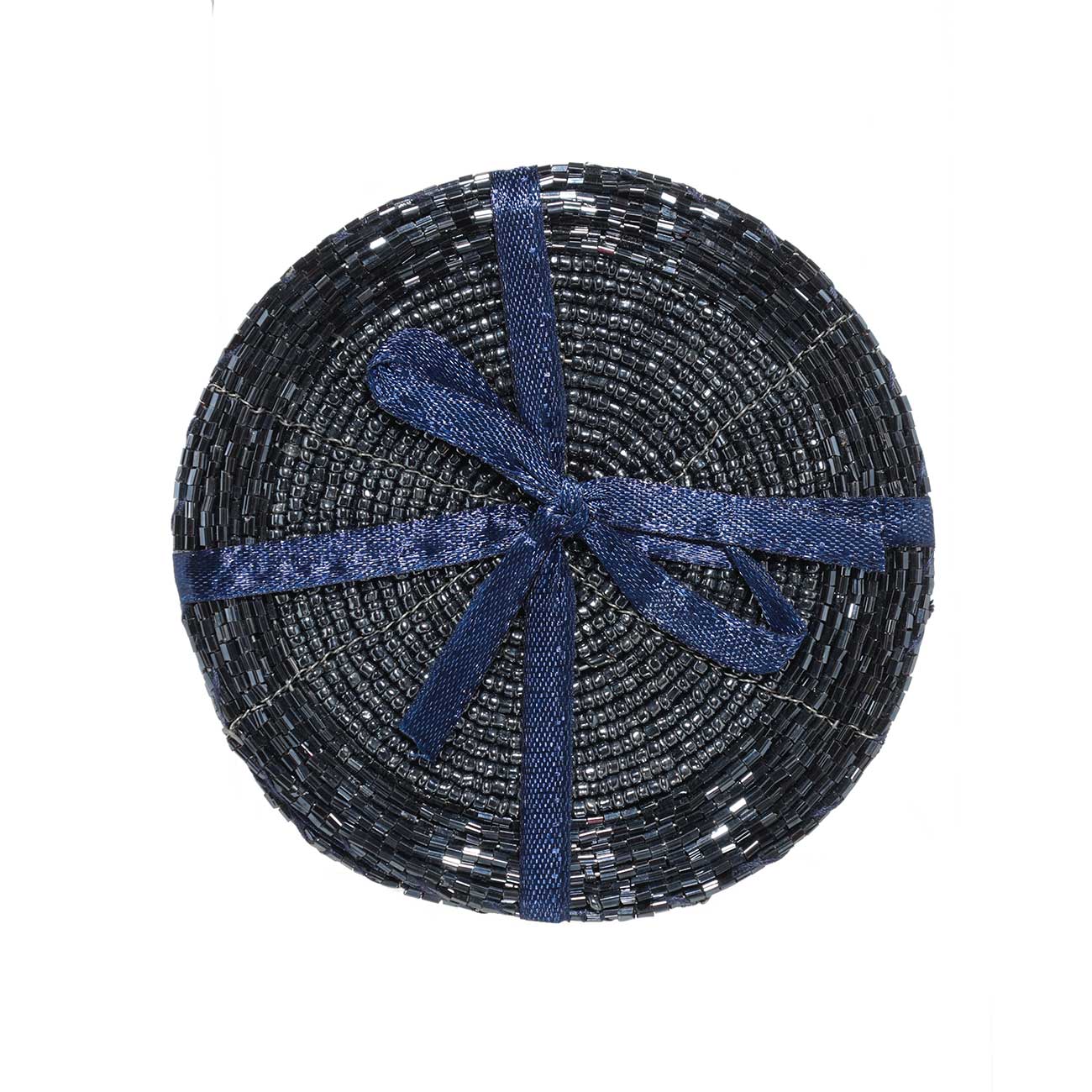 Подставка под кружку, 10 см, 2 шт, бисер, круглая, темно-синяя, Shiny beads изображение № 2