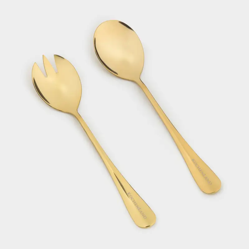 Приборы для сервировки салата, 20 см, 2 пр, ложка/вилка, сталь, золотистые, Classic gold ,image-0